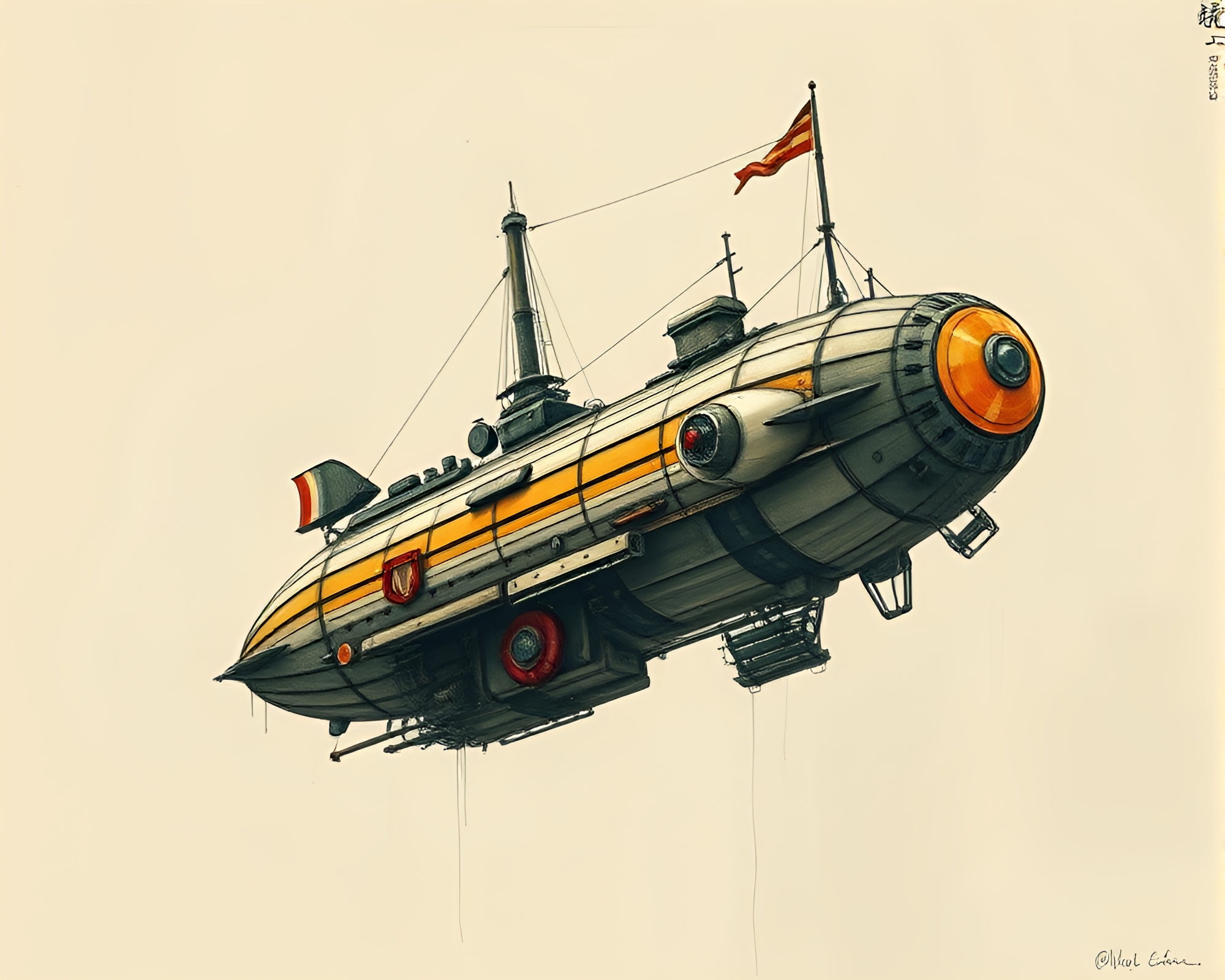 Steampunk Airship in Cybernetic Acid Wash Palette – free AI stock image