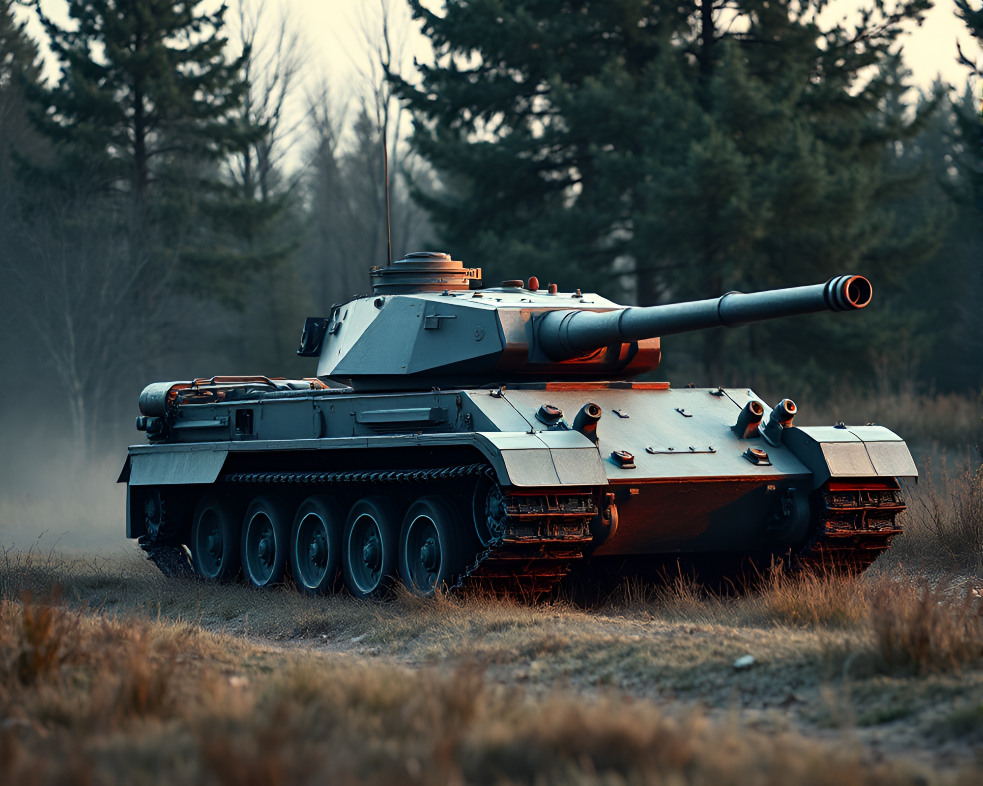 Armored tank emerging from natural frame – free AI stock image