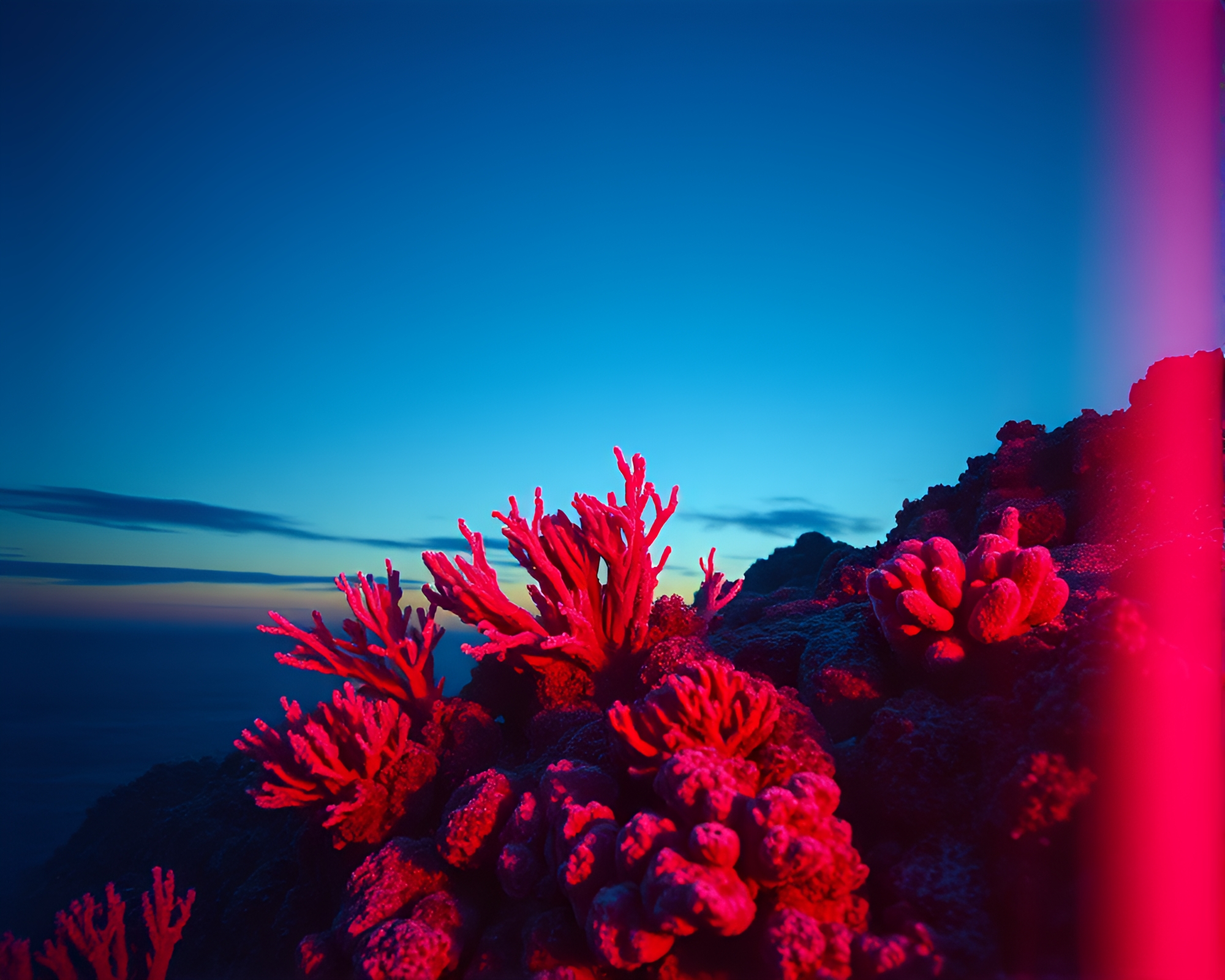 Vibrant Coral Reef X-Ray Film Burn at Dusk – free AI stock image