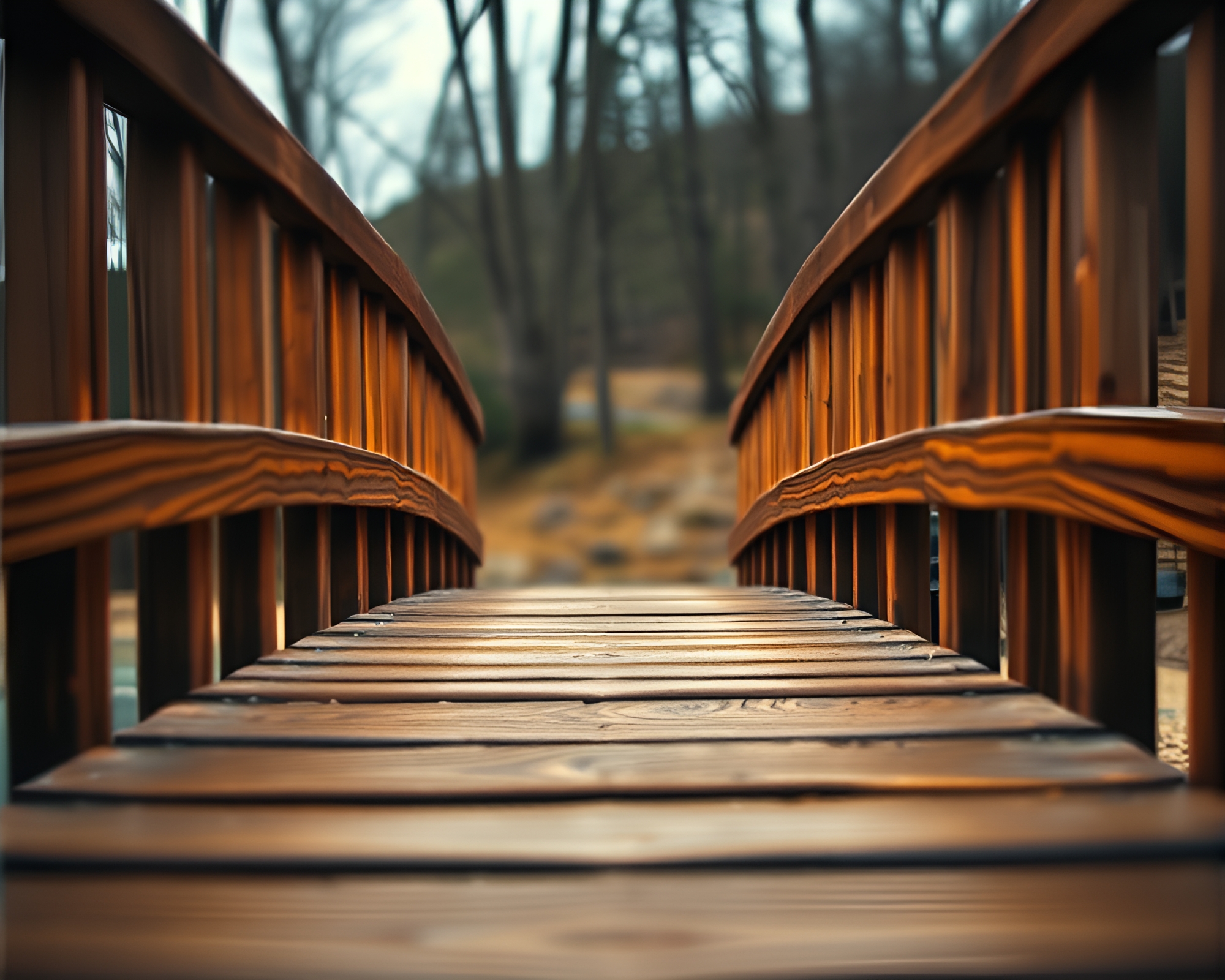 Impasto Wooden Bridge in CRT Flicker – free AI stock image