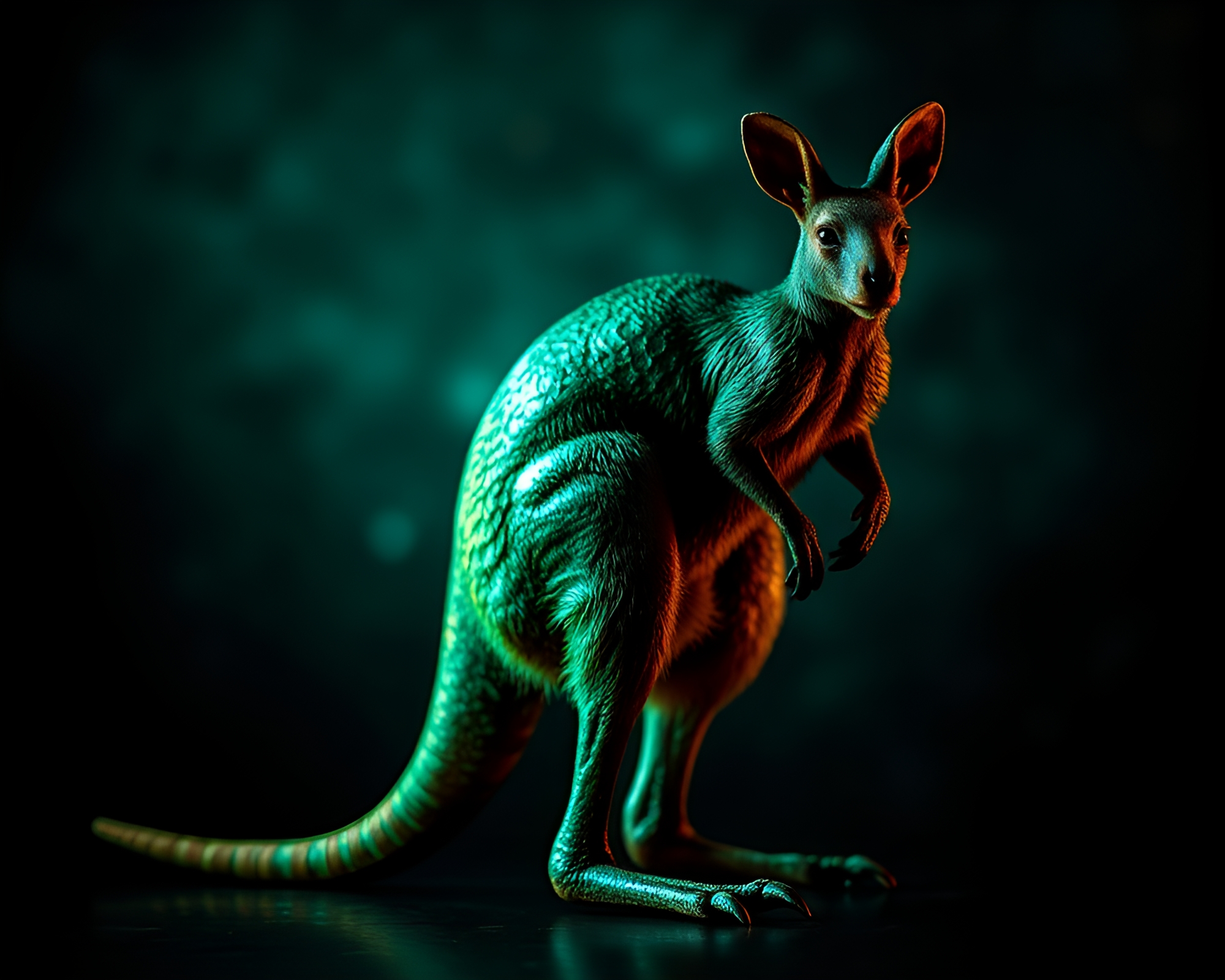 Ethereal Kangaroo in Copper Verdigris Fractal Spotlight – free AI stock image