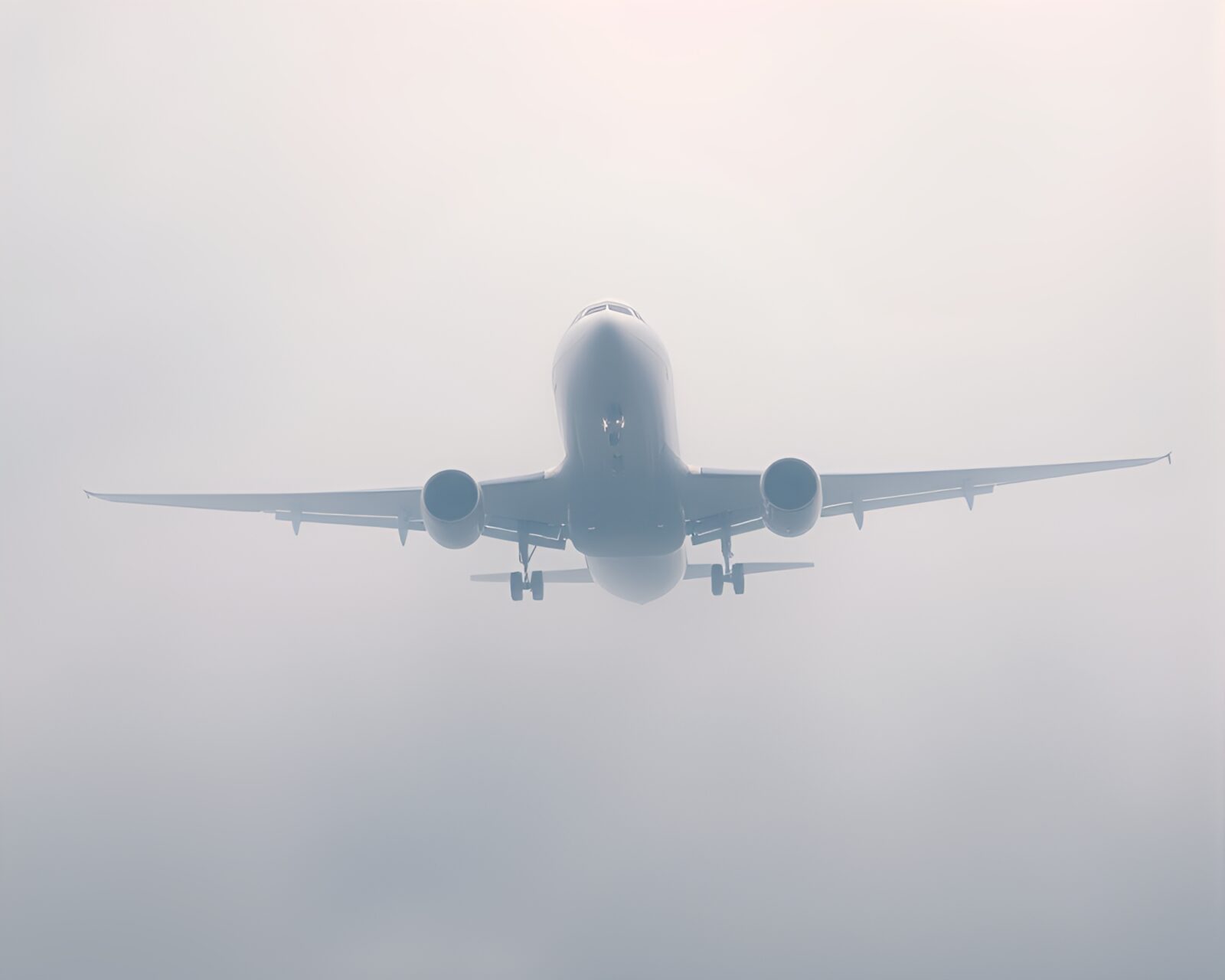 High-poly 3D rendered airplane with double exposure in fog