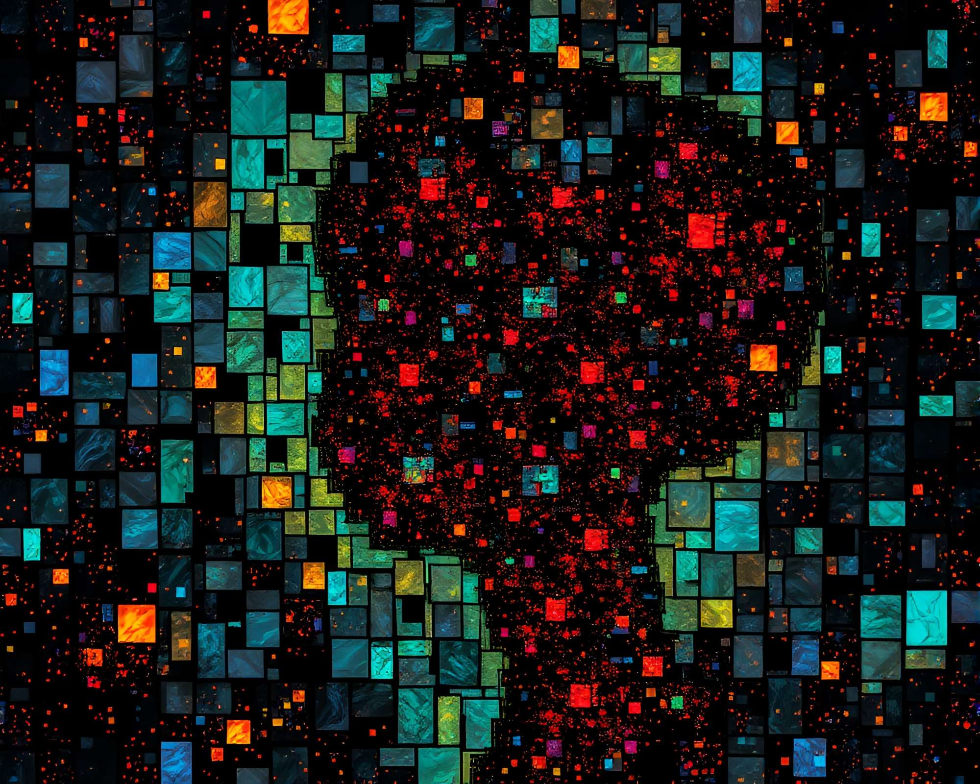 Glitchy Encaustic Mosaic Illuminated in Dark Glow – free AI stock image