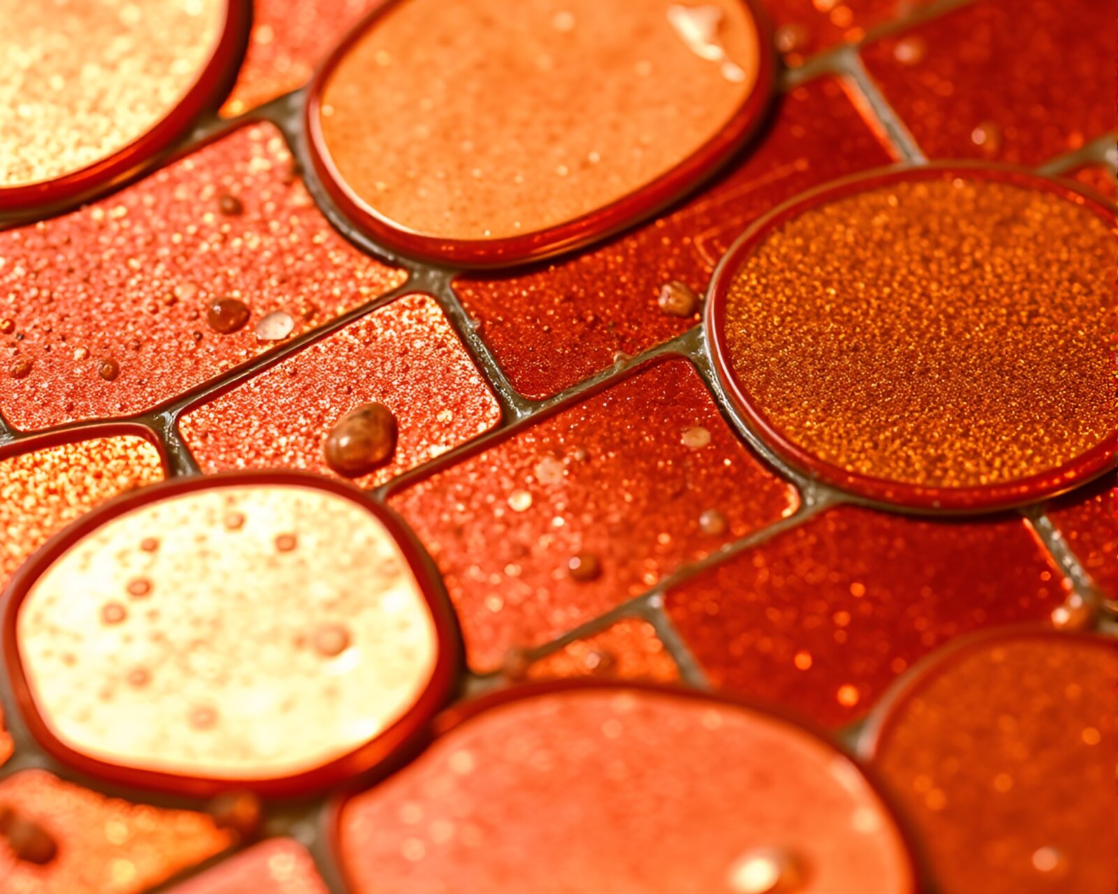 Close-up of shimmering mosaic apple cider artwork