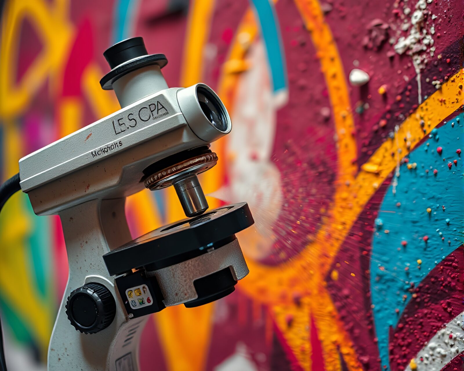 Vibrant colorful microscope view painted in dynamic graffiti style