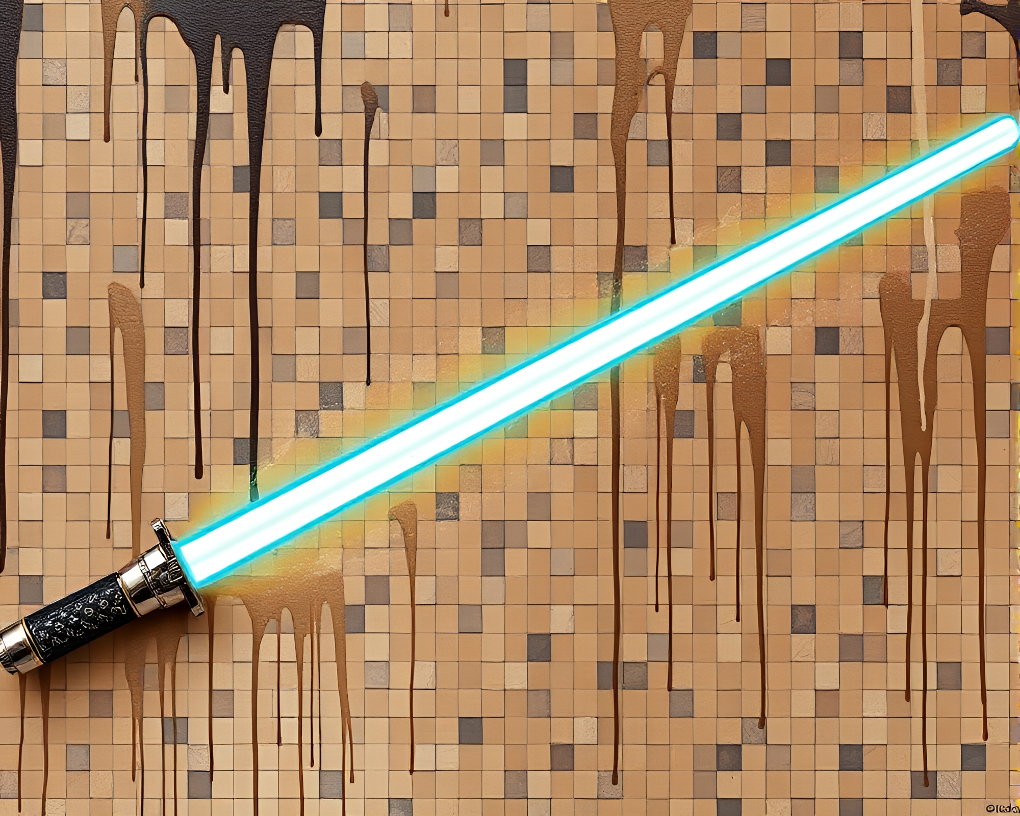 Laser Sword in Mosaic Spray Paint Drips – free AI stock image