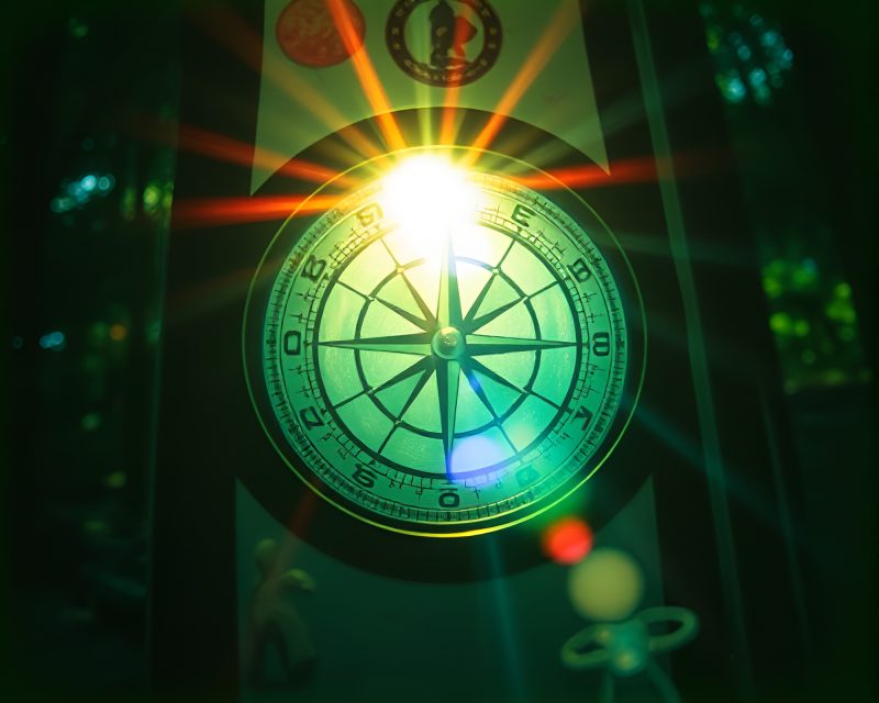 Enchanted Forest Pocket Sundial with Light Leaks – free AI stock image