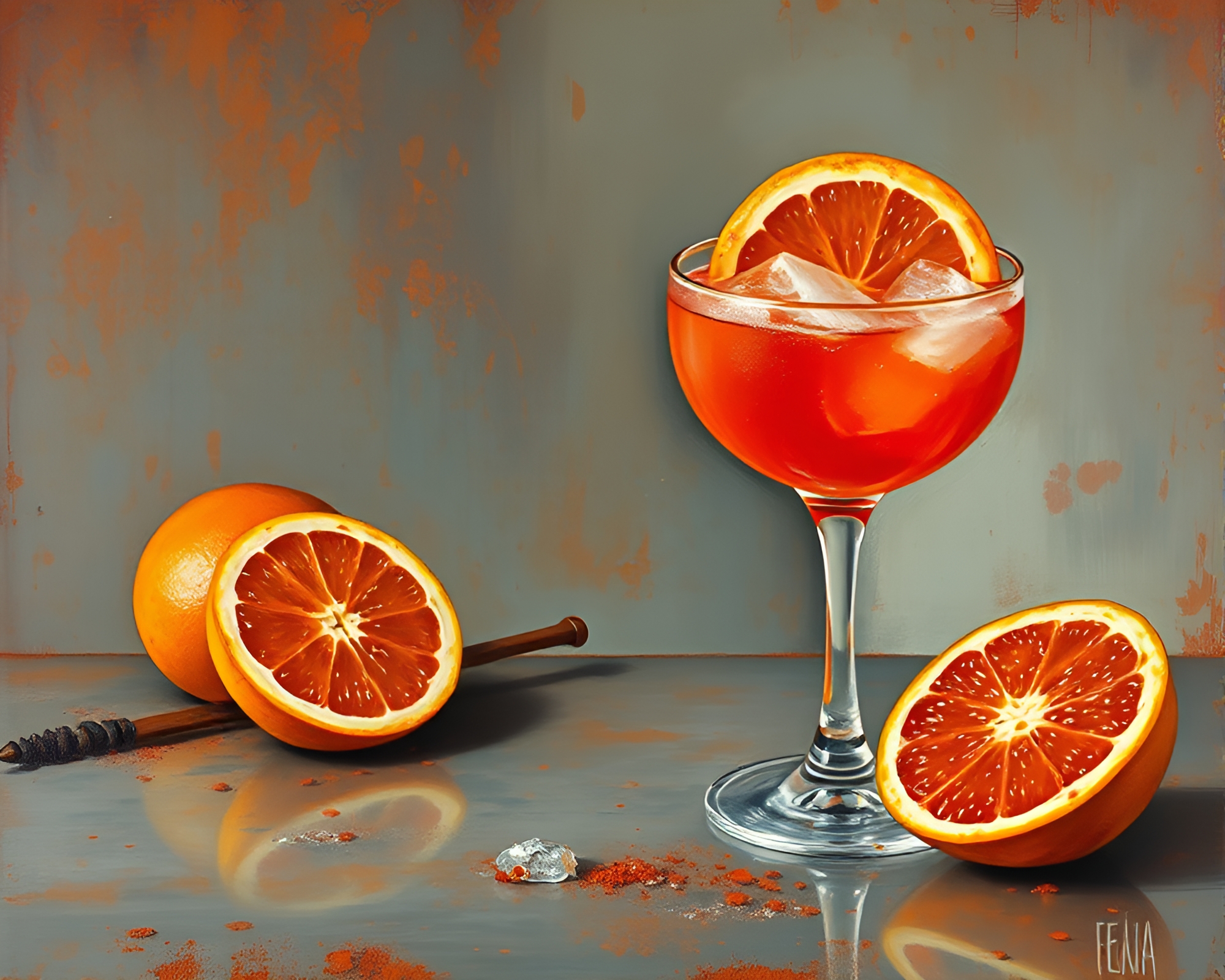 Blood Orange Martini: Impressionist Rust Patina Sunset – free AI stock image