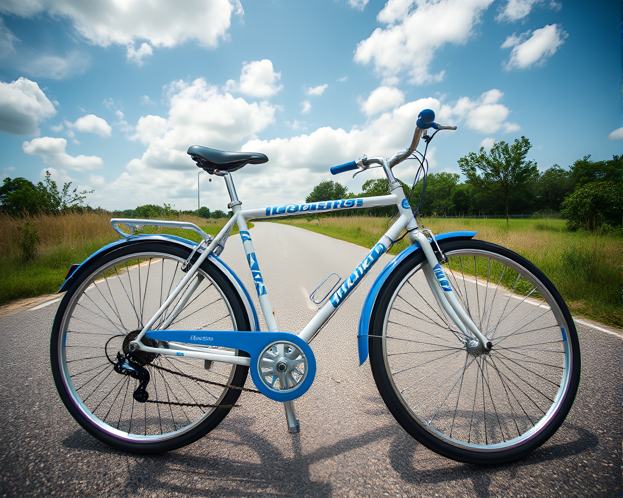 Geometric Bicycle Stitched in Cobalt Blue Pattern – free AI stock image
