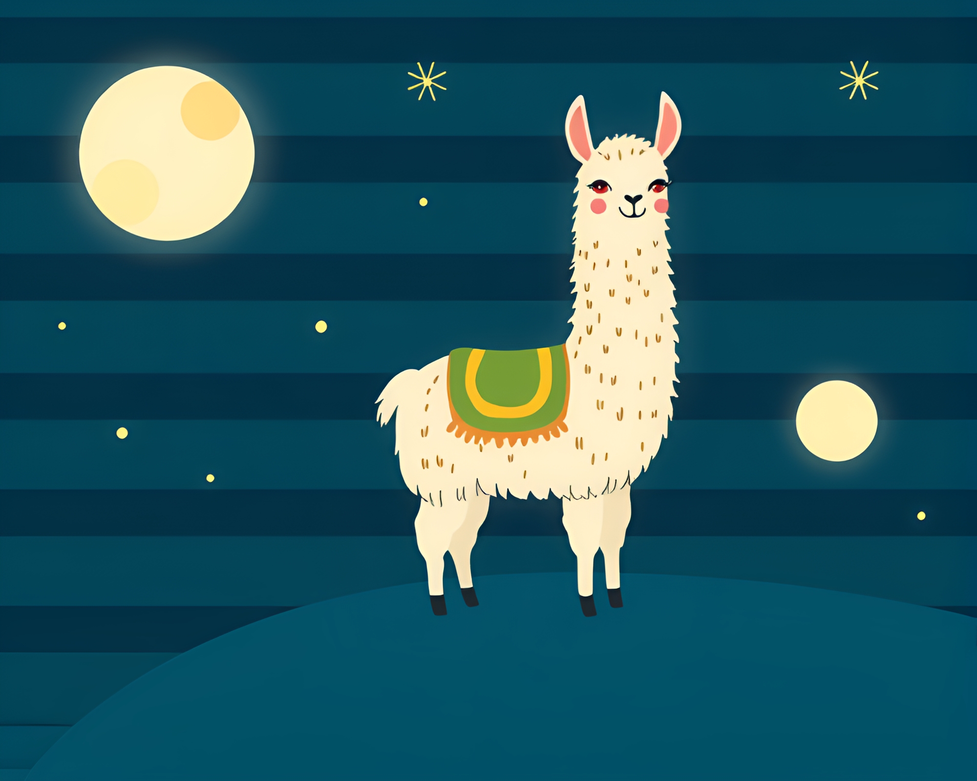 Llama in Striped Torchlight Glow Illustration – free AI stock image