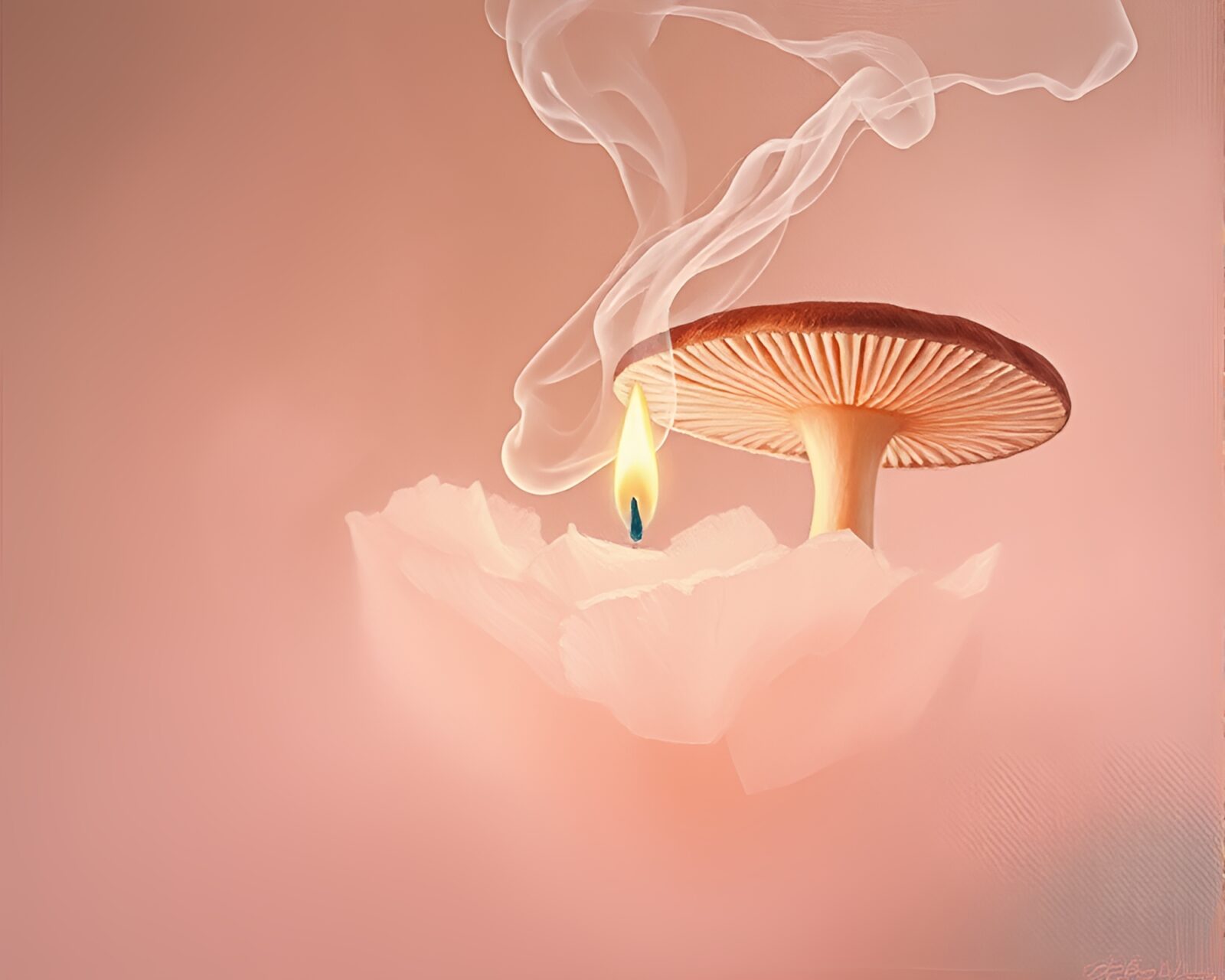 Ethereal oil painting of bioluminescent fungi in soft lighting