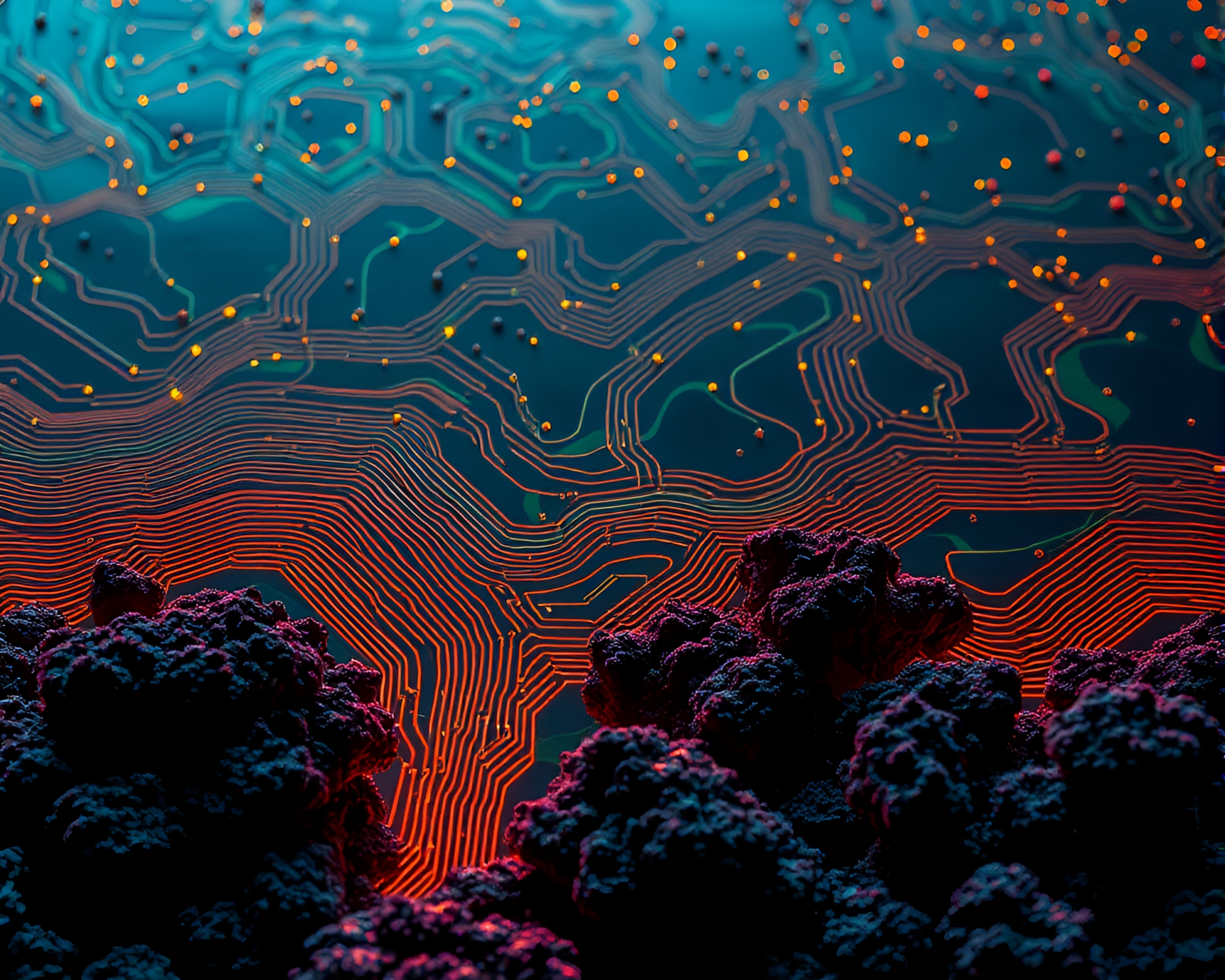 Circuit Coral Reef at Dawn – free AI stock image