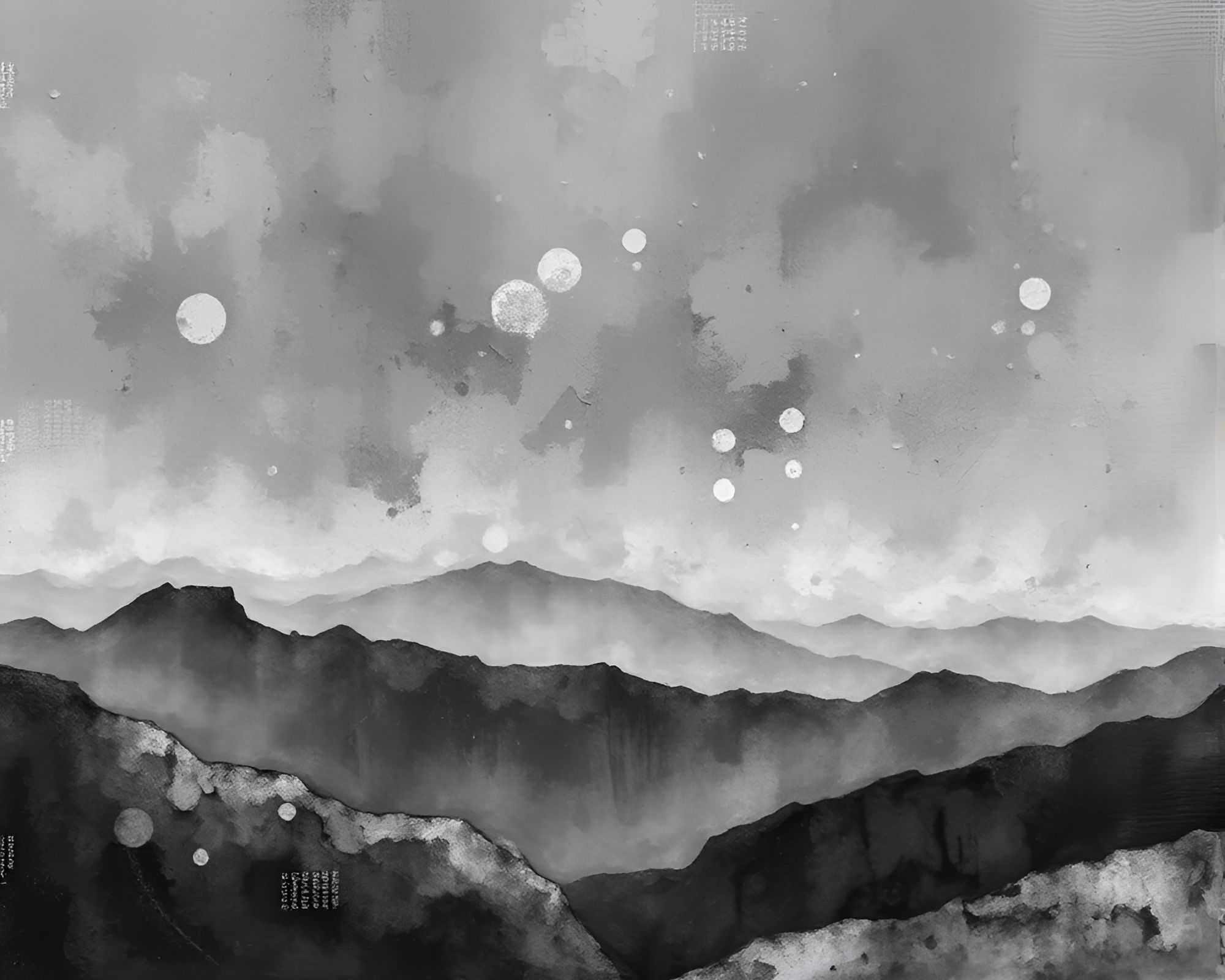 Quantum Fluctuations Panoramic View in Grisaille Oil Painting – free AI stock image