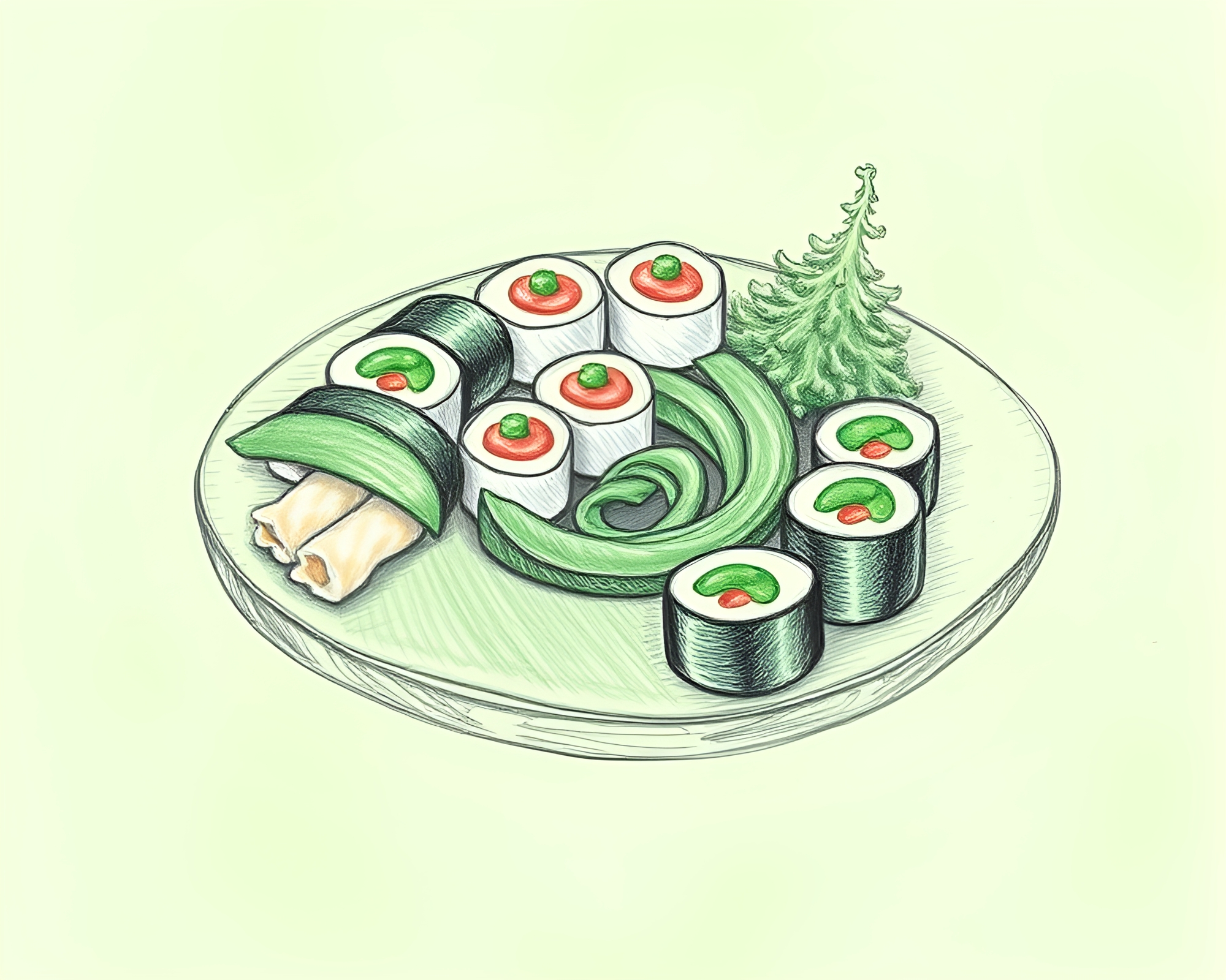 Sushi Vortex Twist Sketch – free AI stock image