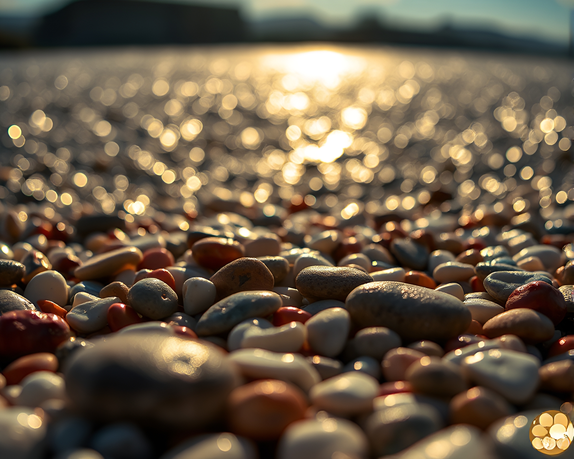 Chromatic Pebble Beach with Metallic Sheen – free AI stock image