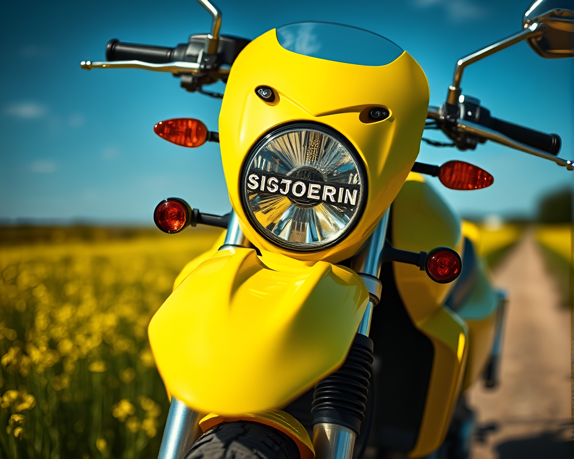 Neon Motorcycle Close-Up in Lemon Yellow Glow – free AI stock image