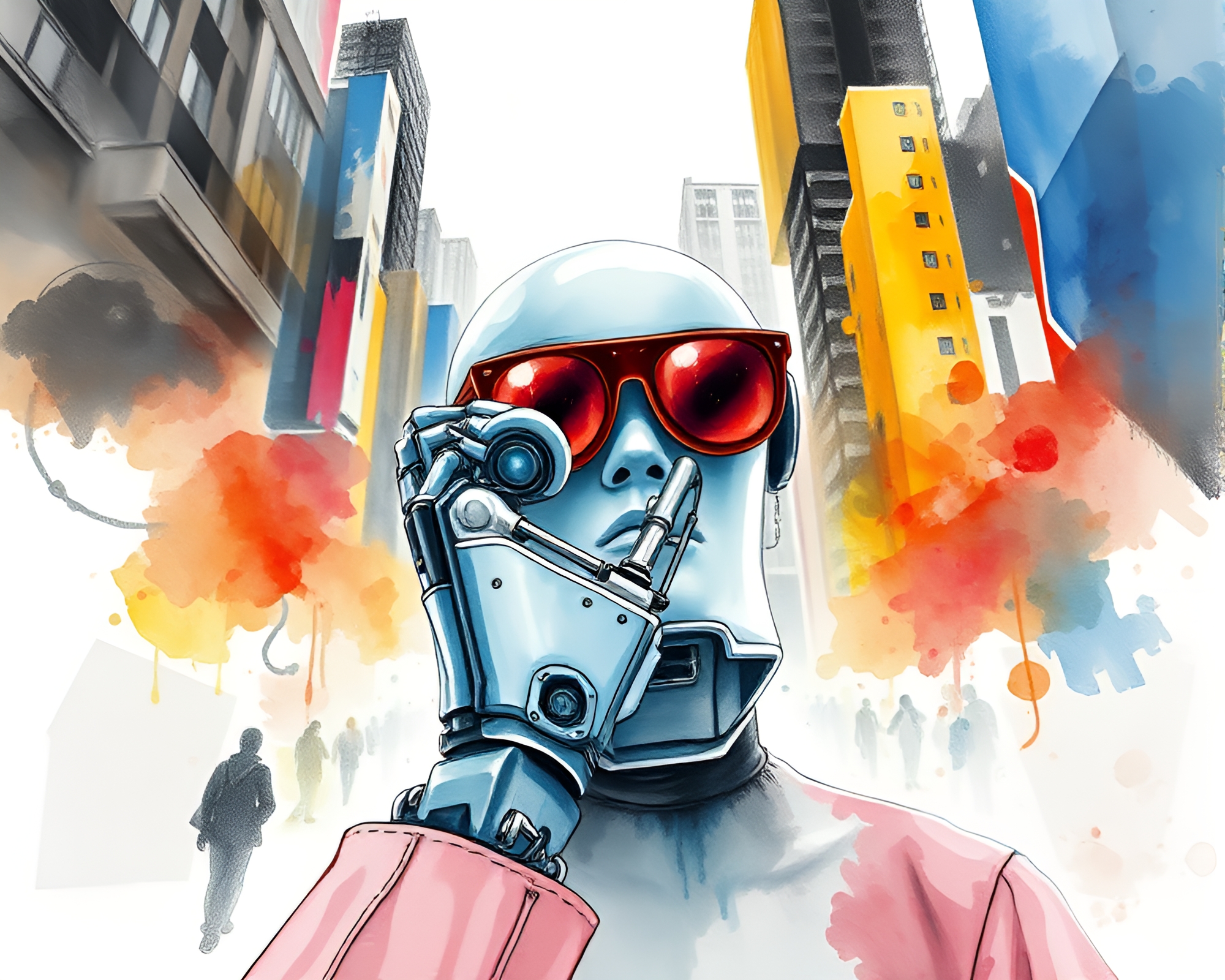 Futuristic Cybernetic Hand in Watercolor Fashion Illustration – free AI stock image