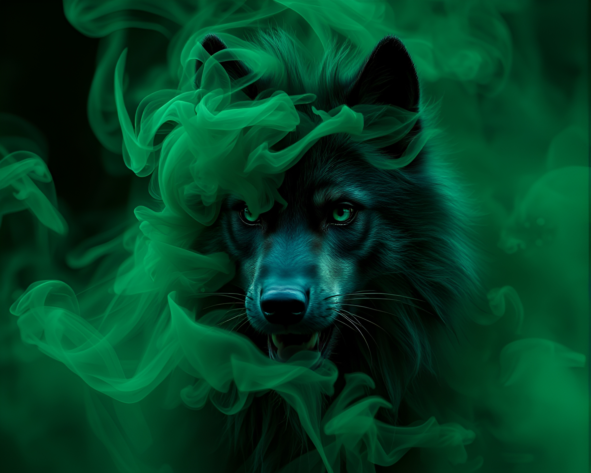 Enchanted Green Werewolf in Duochrome Smoke Plume Swirls – free AI stock image