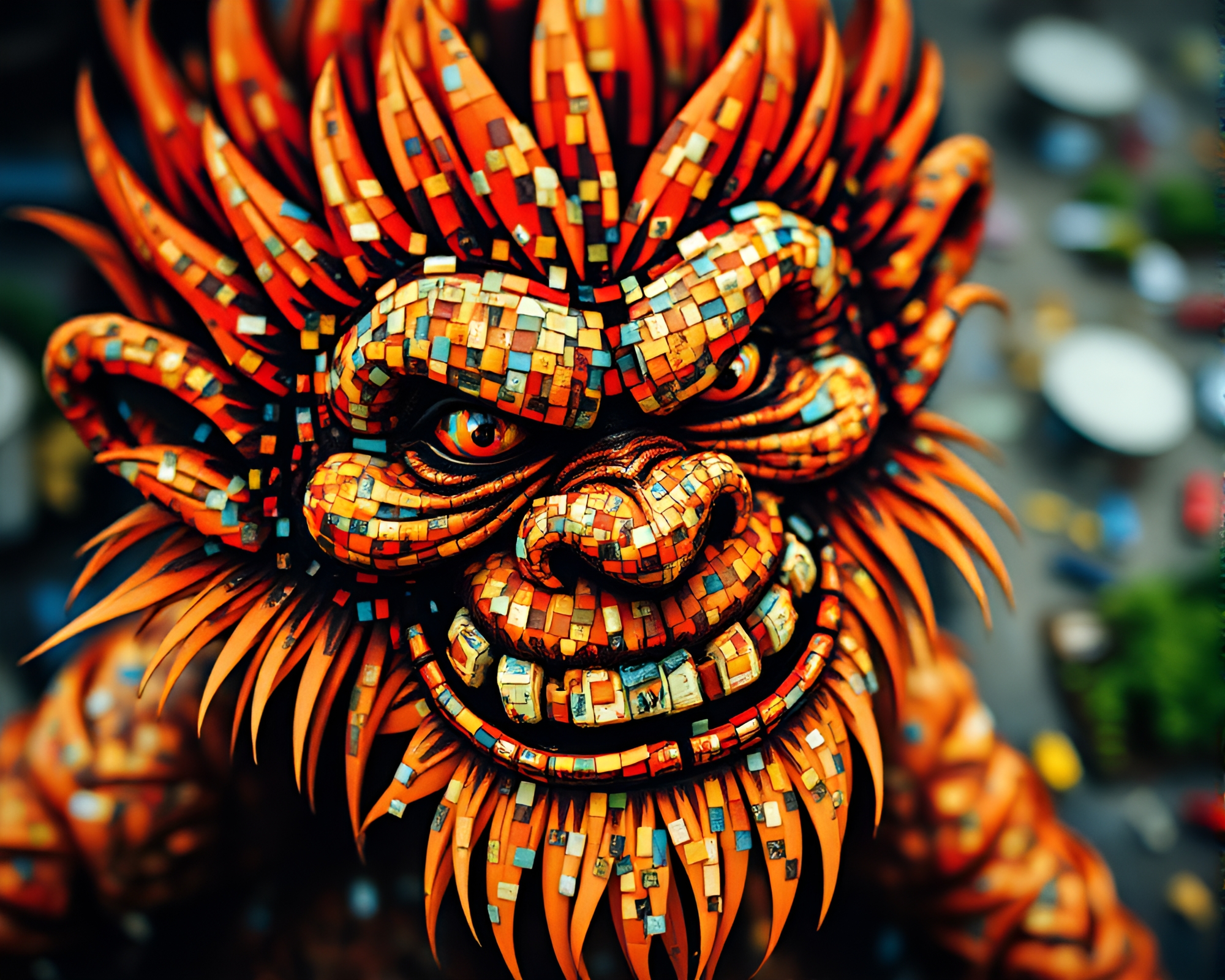 Fragmented Troll in Tilt-Shift Film Grain Mosaic – free AI stock image