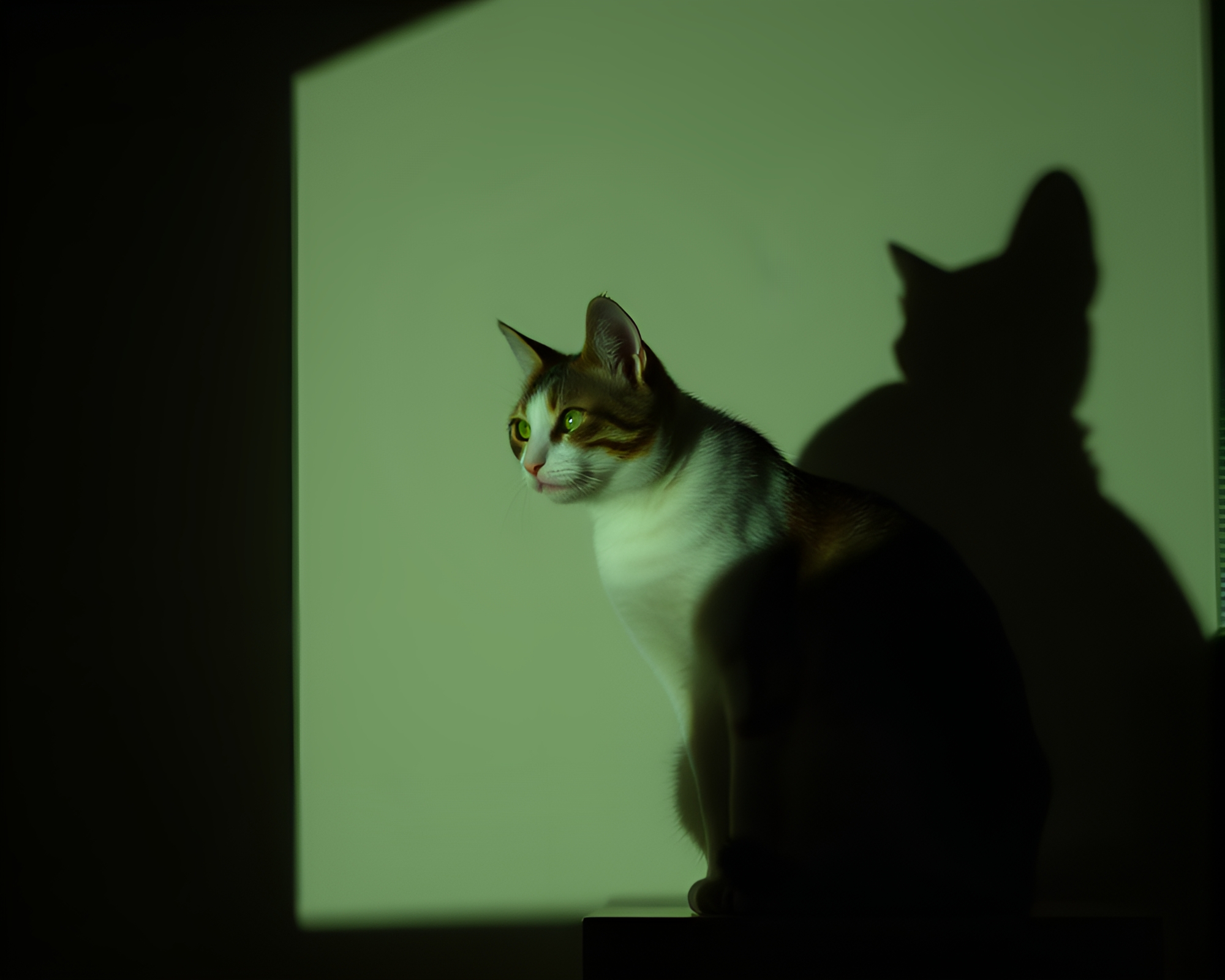 Surreal Schrodinger’s Cat Experiment in Fluorescent Attic – free AI stock image