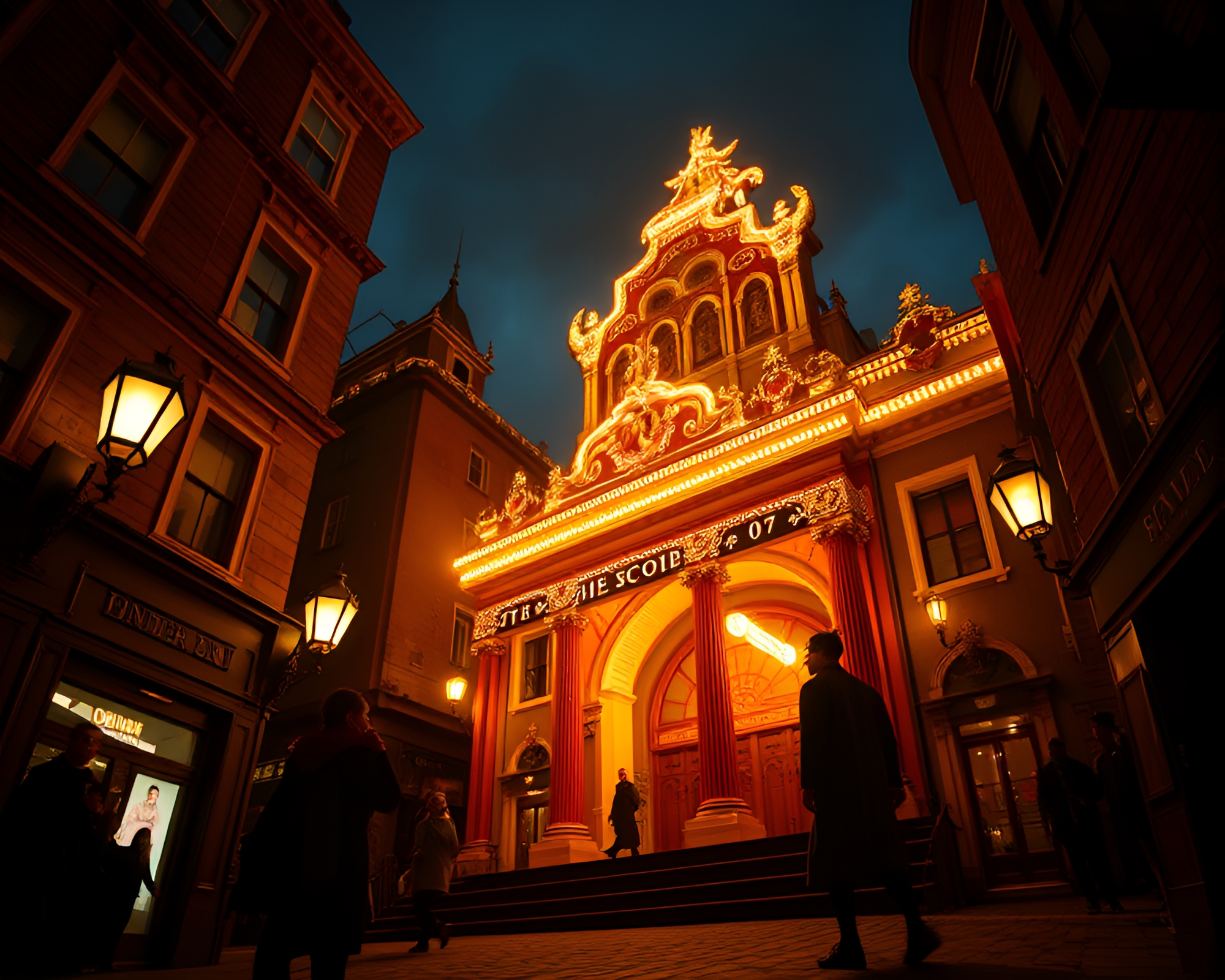 Goblin Opera House Glow Low-Angle Shot – free AI stock image