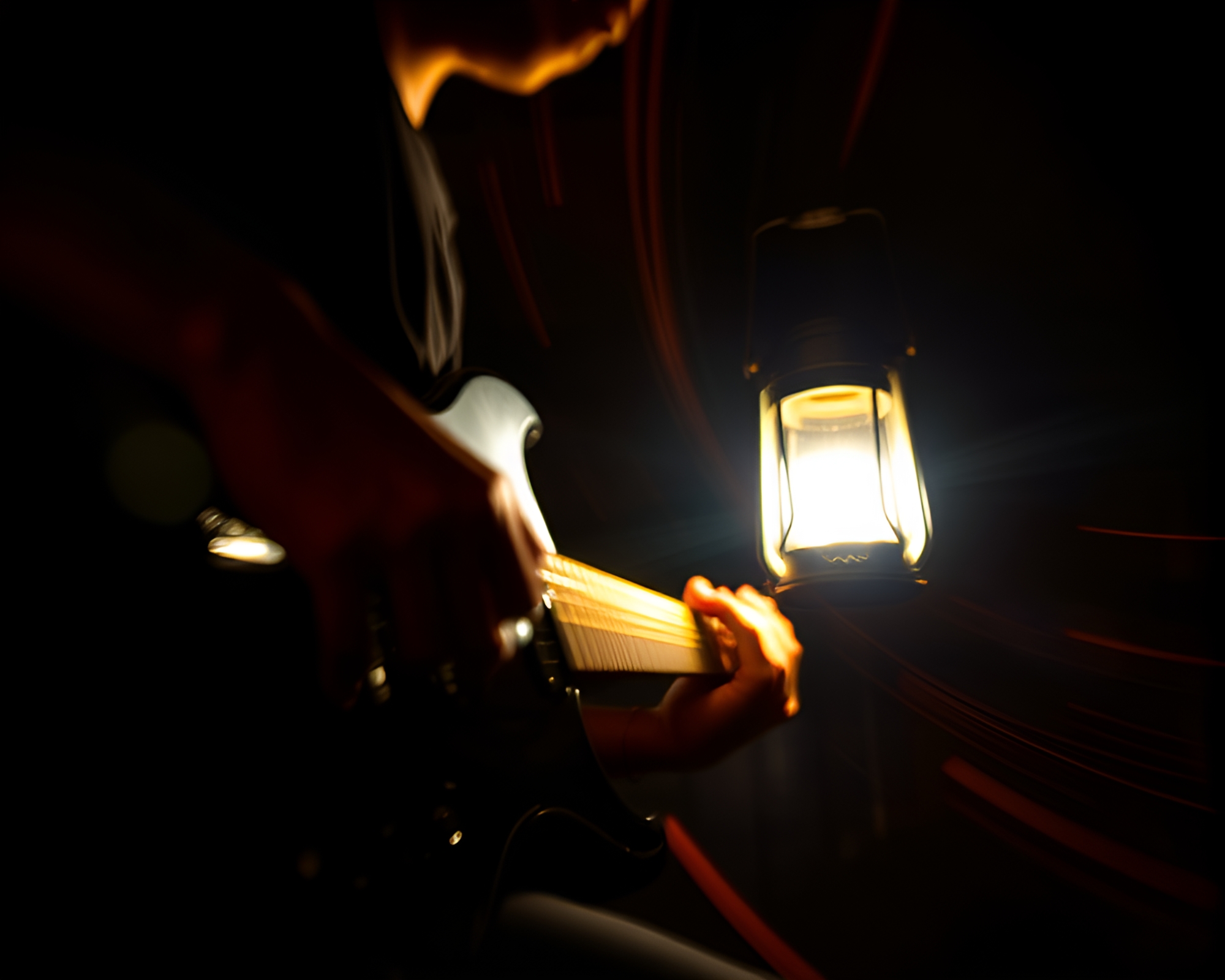 Energetic Guitarist in Lantern-Lit Tenebrism – free AI stock image