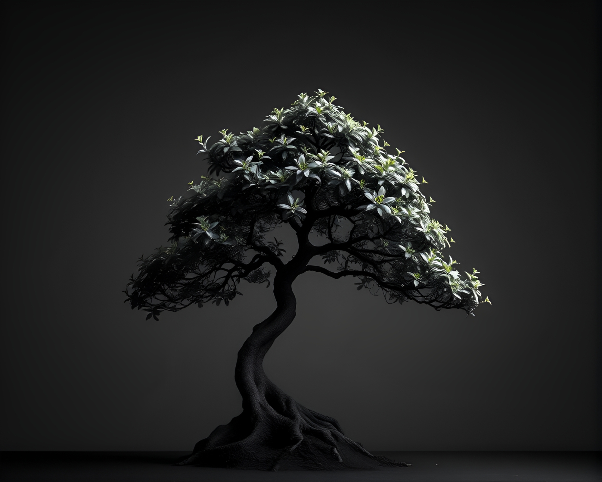 Bonsai Noir with Negative Space Elegance – free AI stock image