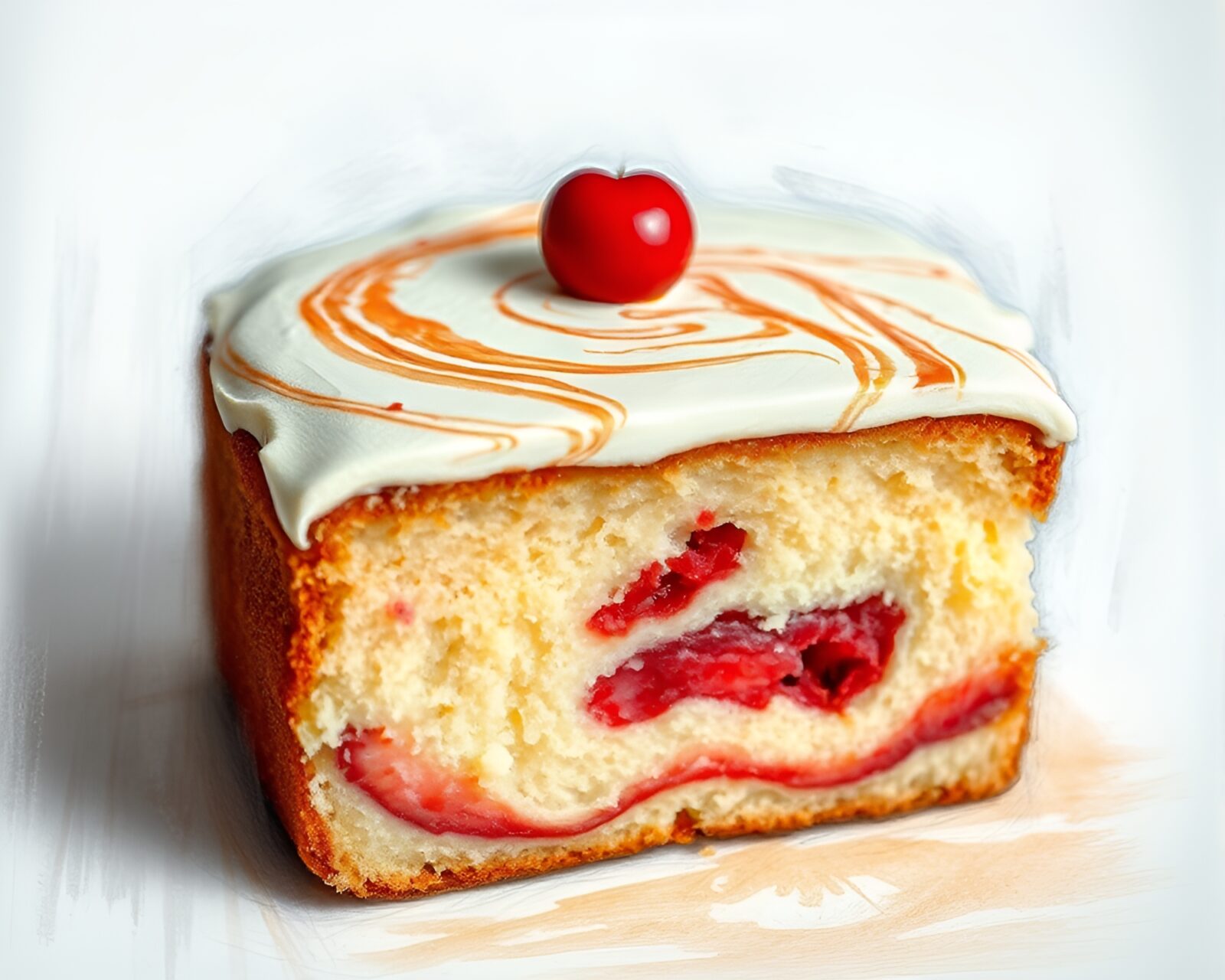 Overexposed pencil sketch of a marbled cake