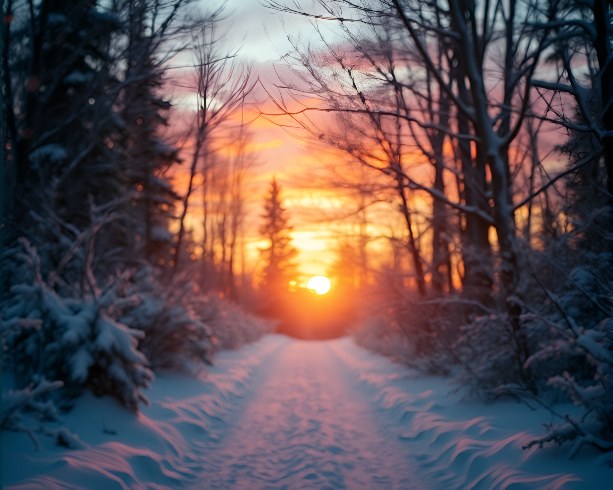 Snowy Manga Landscape with Split Focus Diopter Effect – free AI stock image