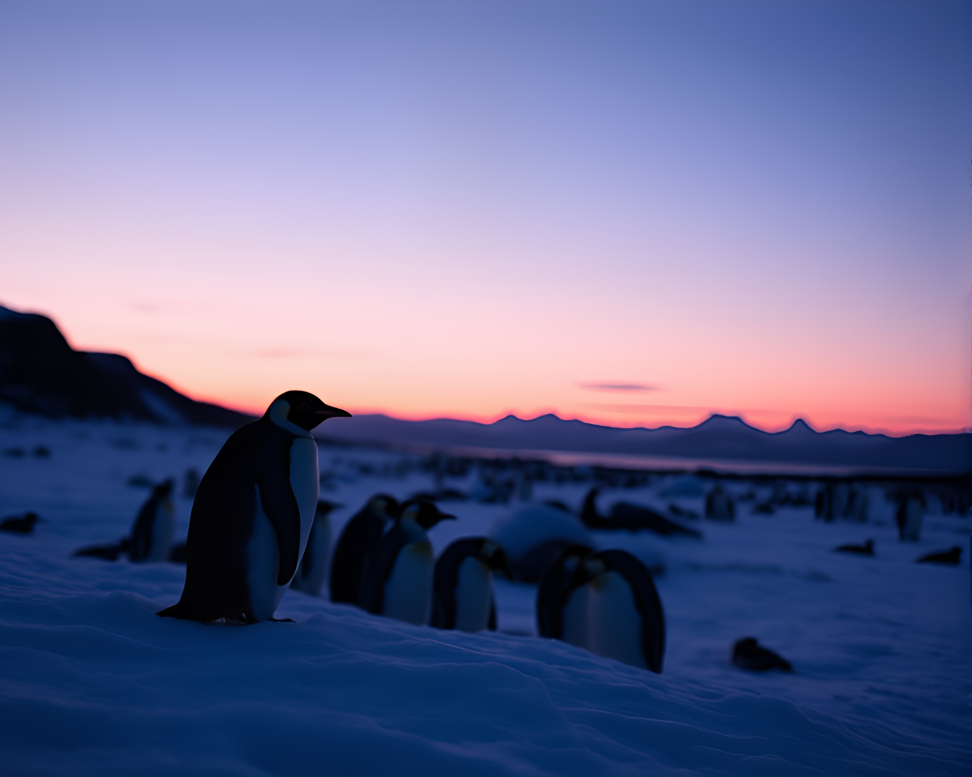Sunrise Glow Penguin Contouring Scan Lines Composition – free AI stock image