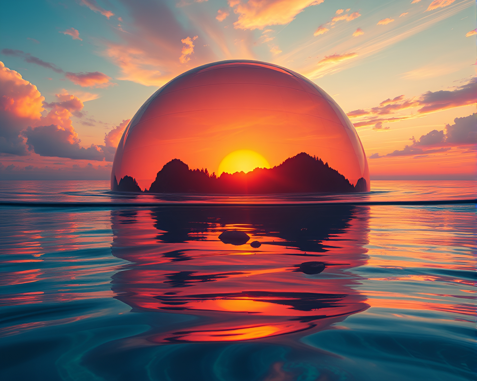 Sunset Glow in Futuristic Underwater Dome Illustration – free AI stock image