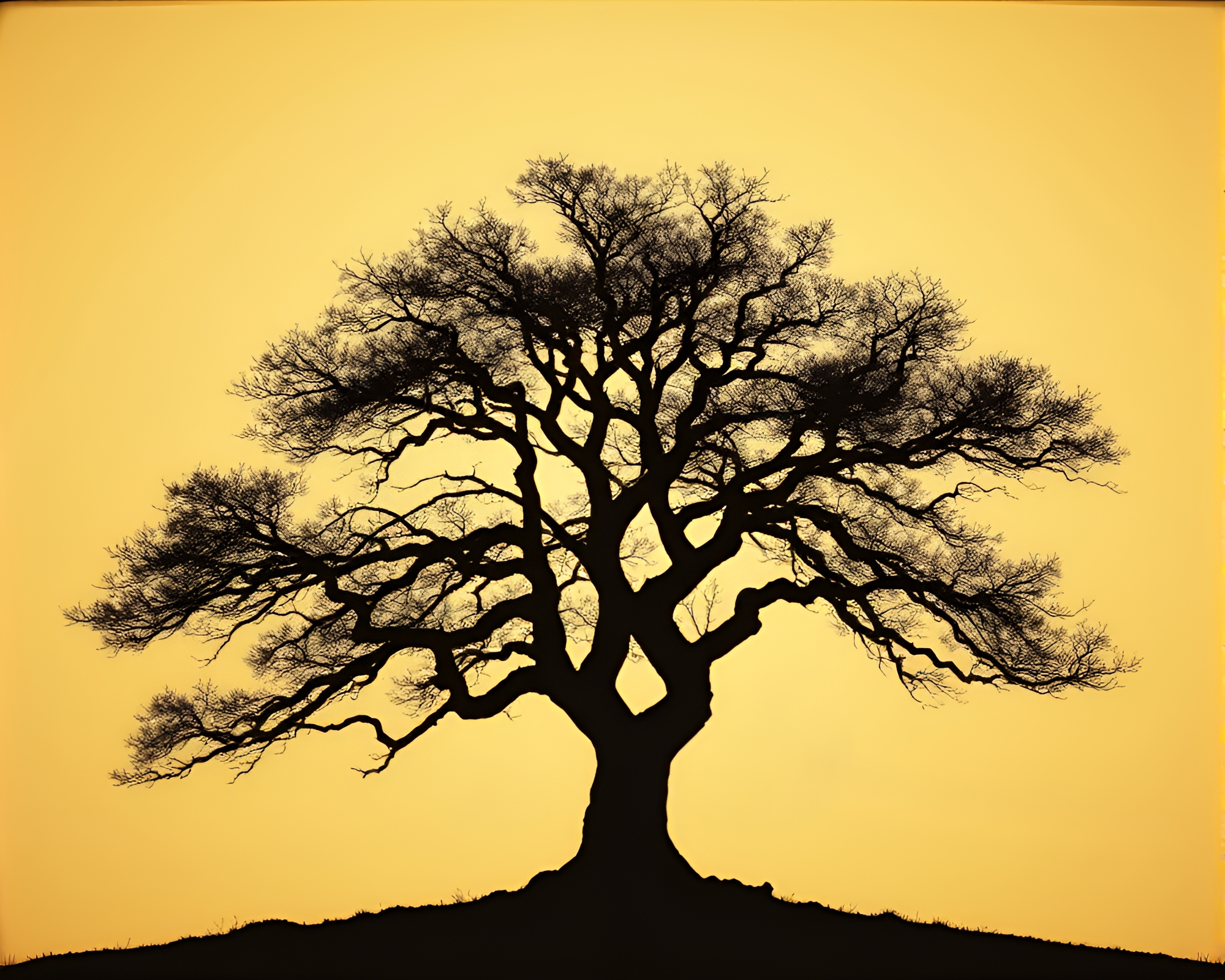 Ancient Tree Silhouetted in Grainy Film Studio Shot – free AI stock image