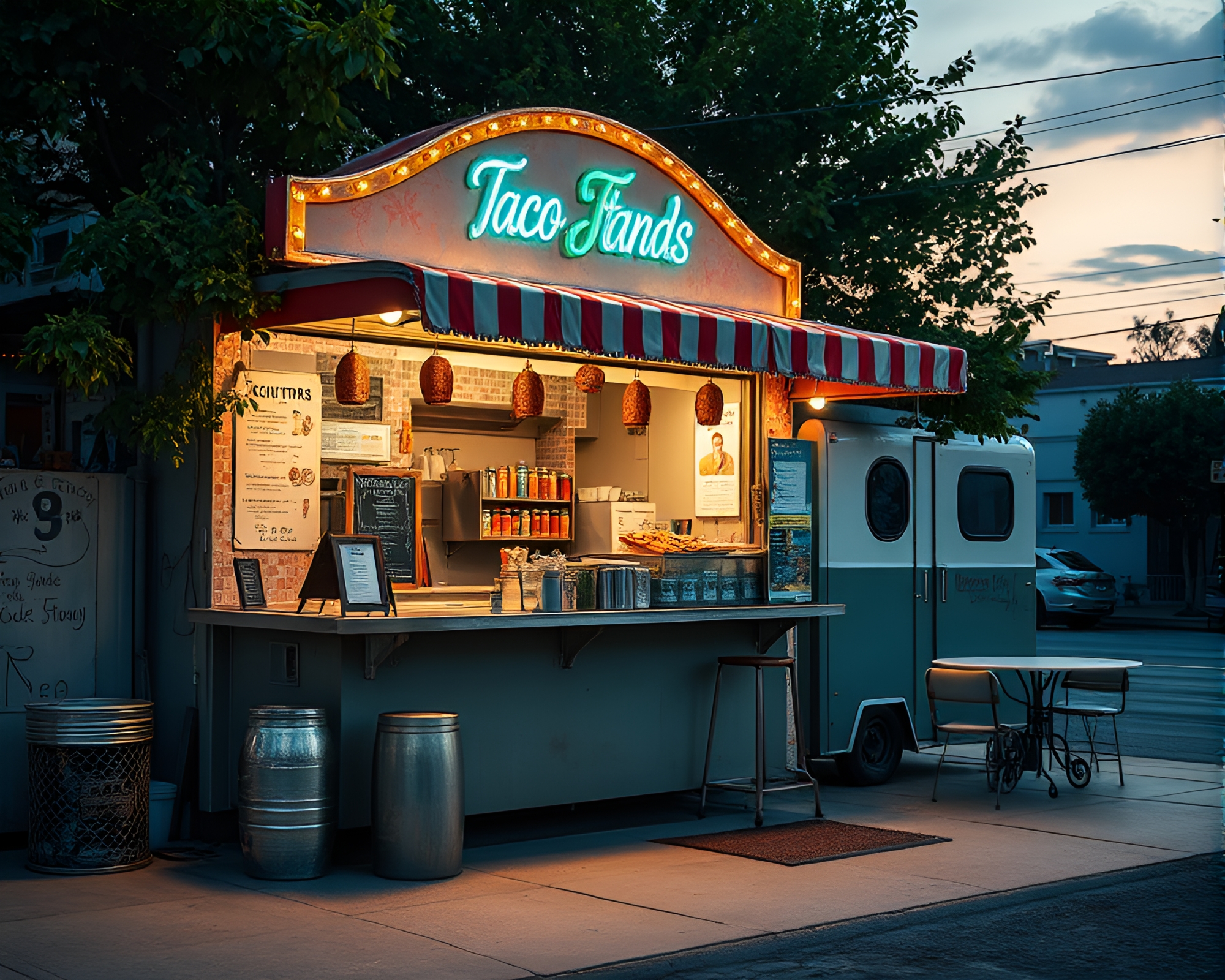 Taco Stand Silhouette in Rose Gold Sunset – free AI stock image