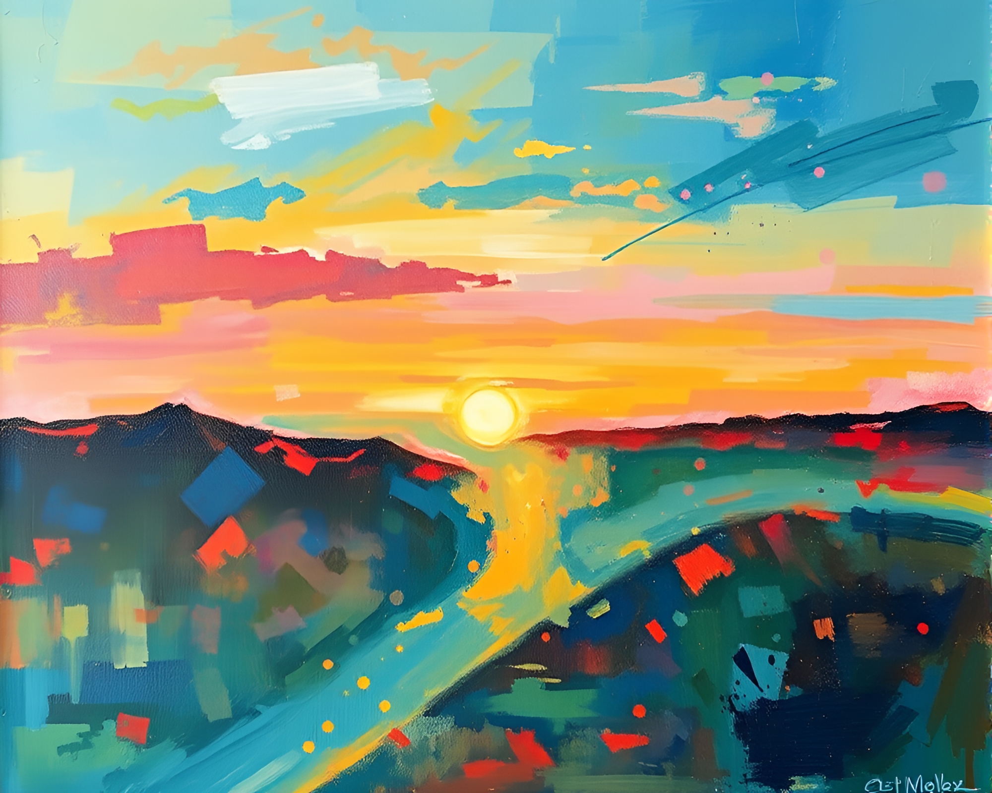 Ethereal Dreamland: Bird’s Eye Palette Knife Painting – free AI stock image