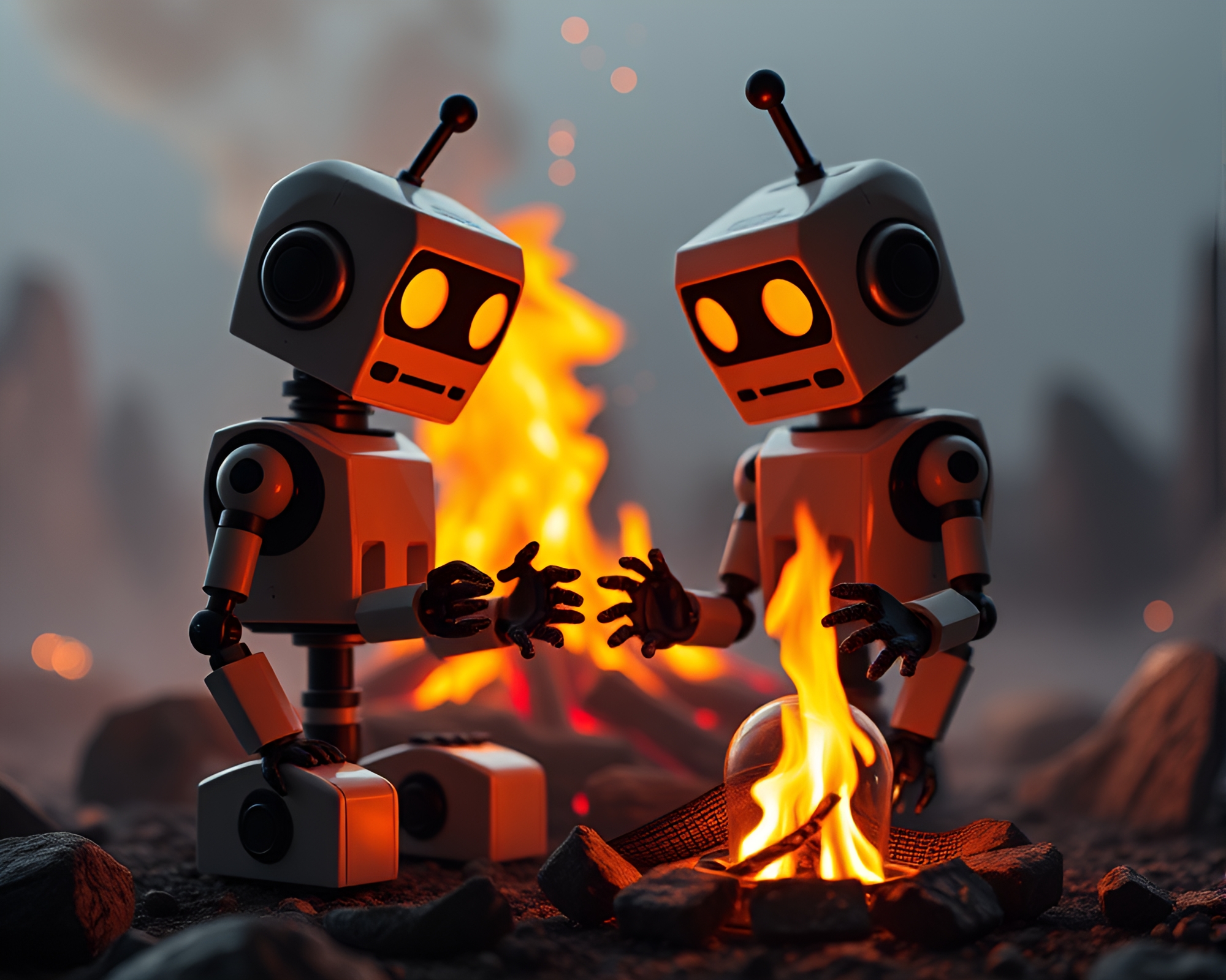 Robotic Laboratory With Checkered Bonfire Glow – free AI stock image
