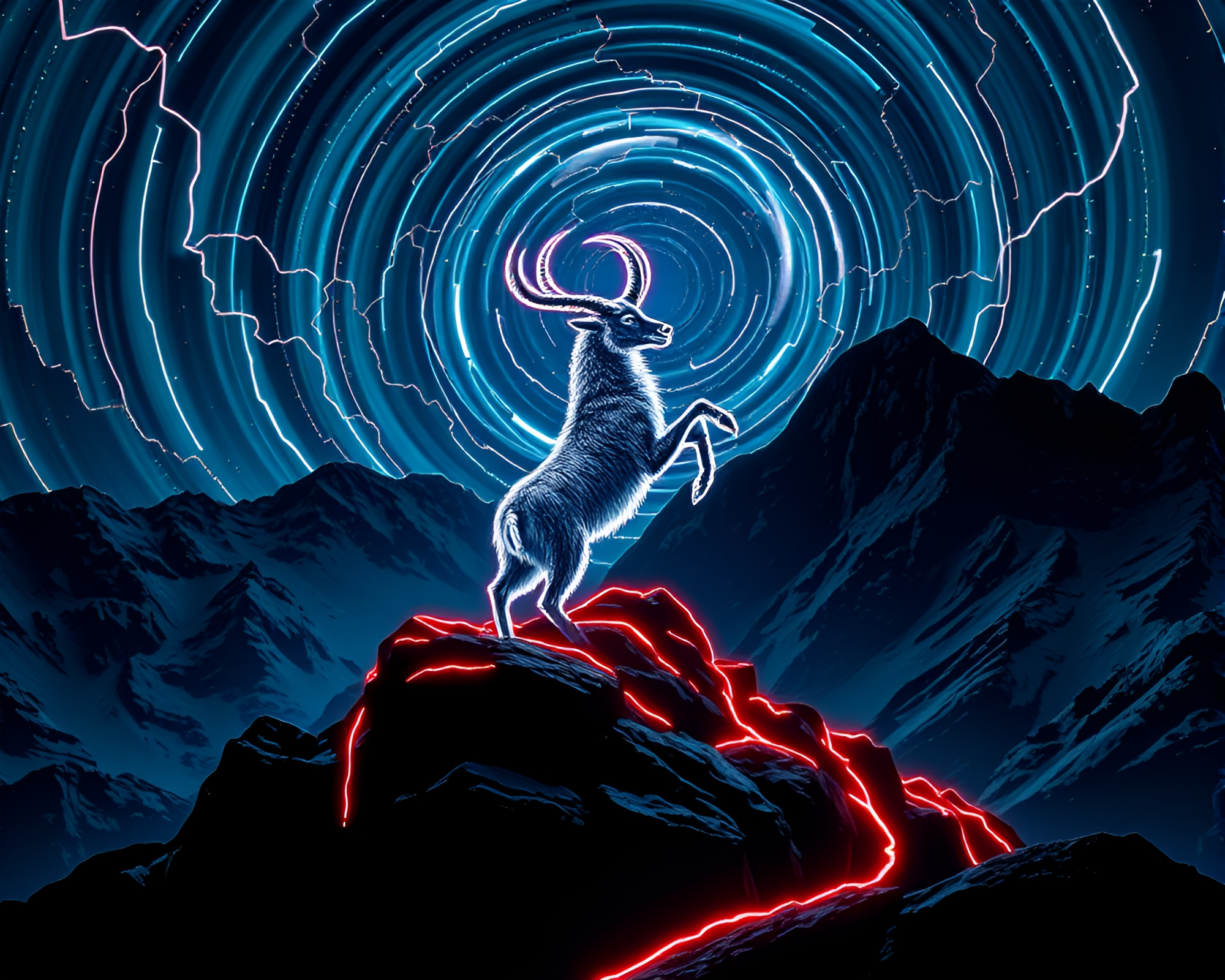 Mountain Goat in Club Strobe Light Vortex – free AI stock image
