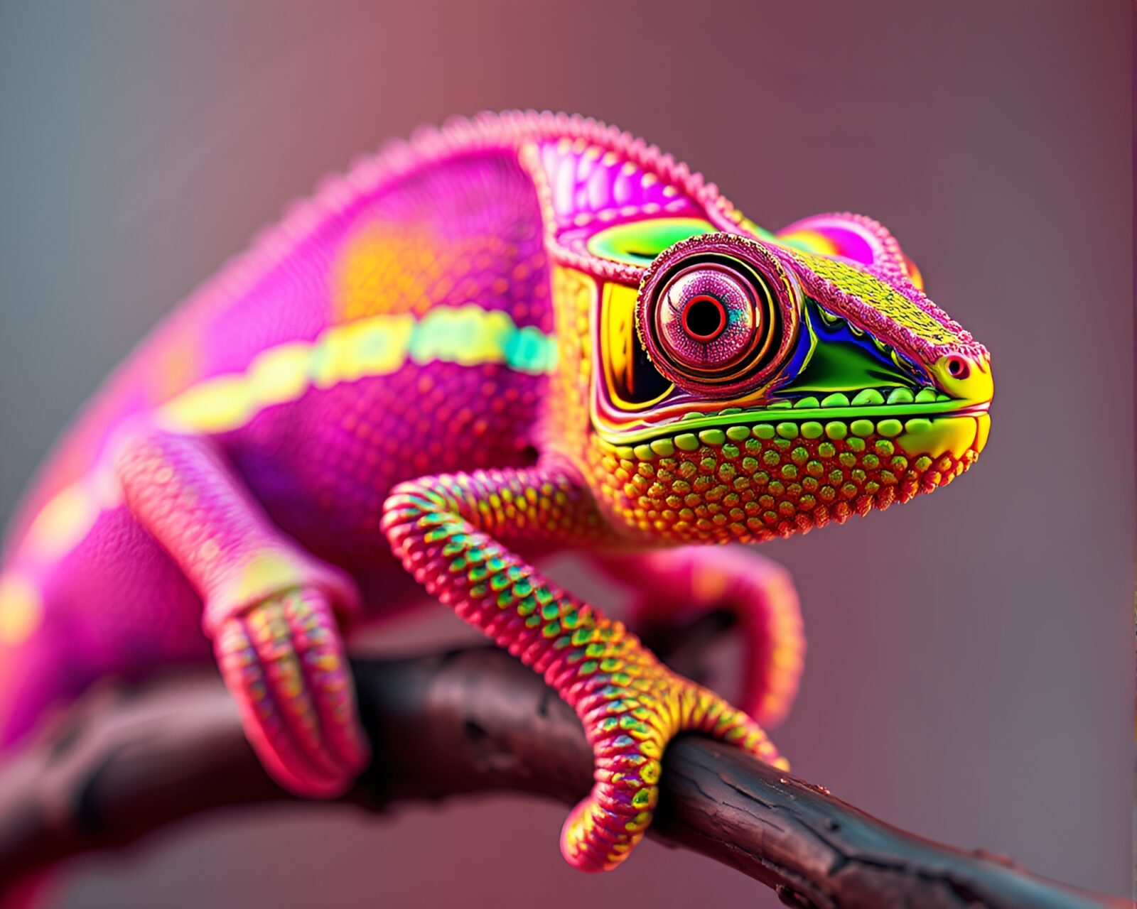 Vibrant chameleon blending with colorful reflections in digital art
