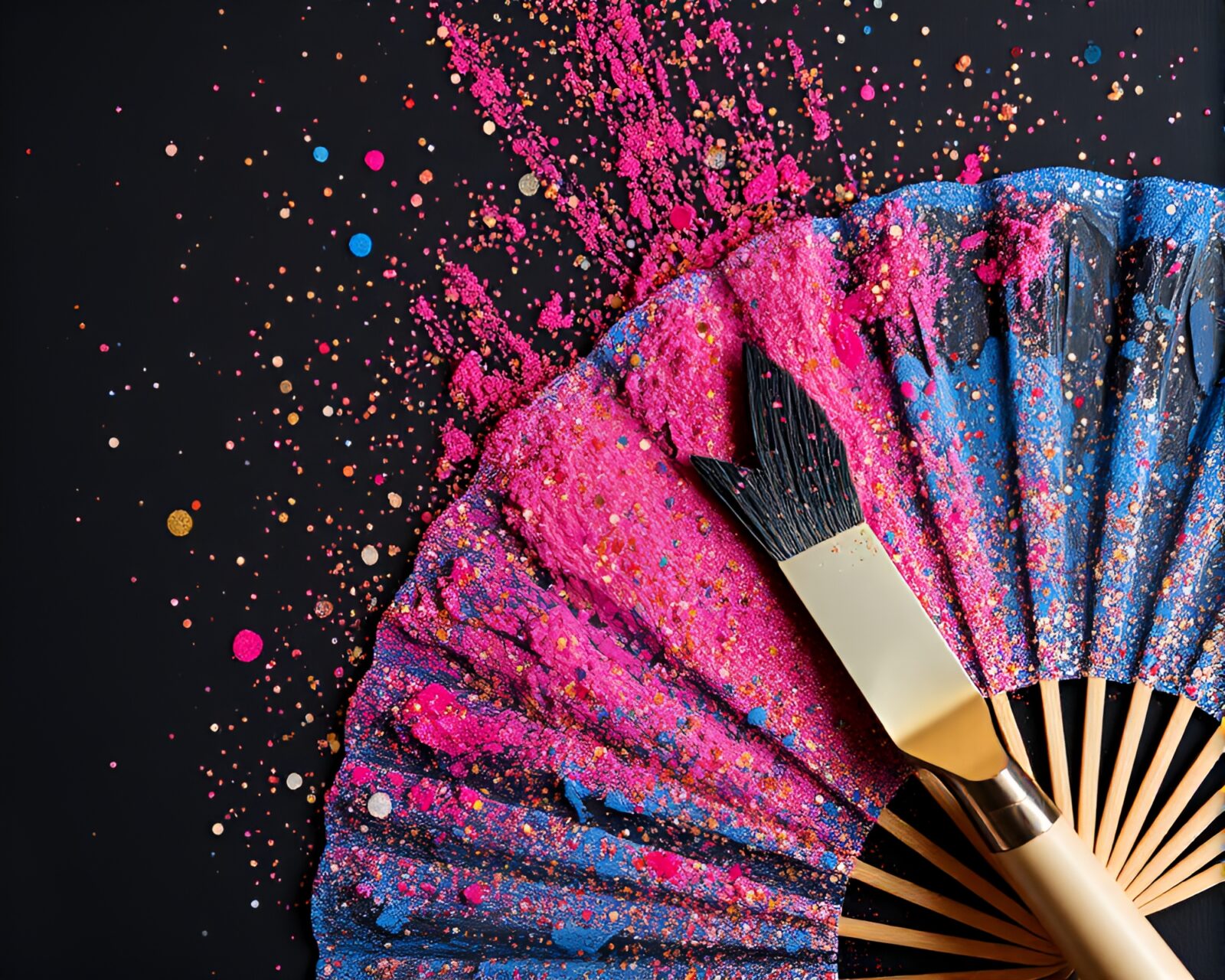Palette knife painting of a shimmering, fan-shaped object surrounded by sparkles