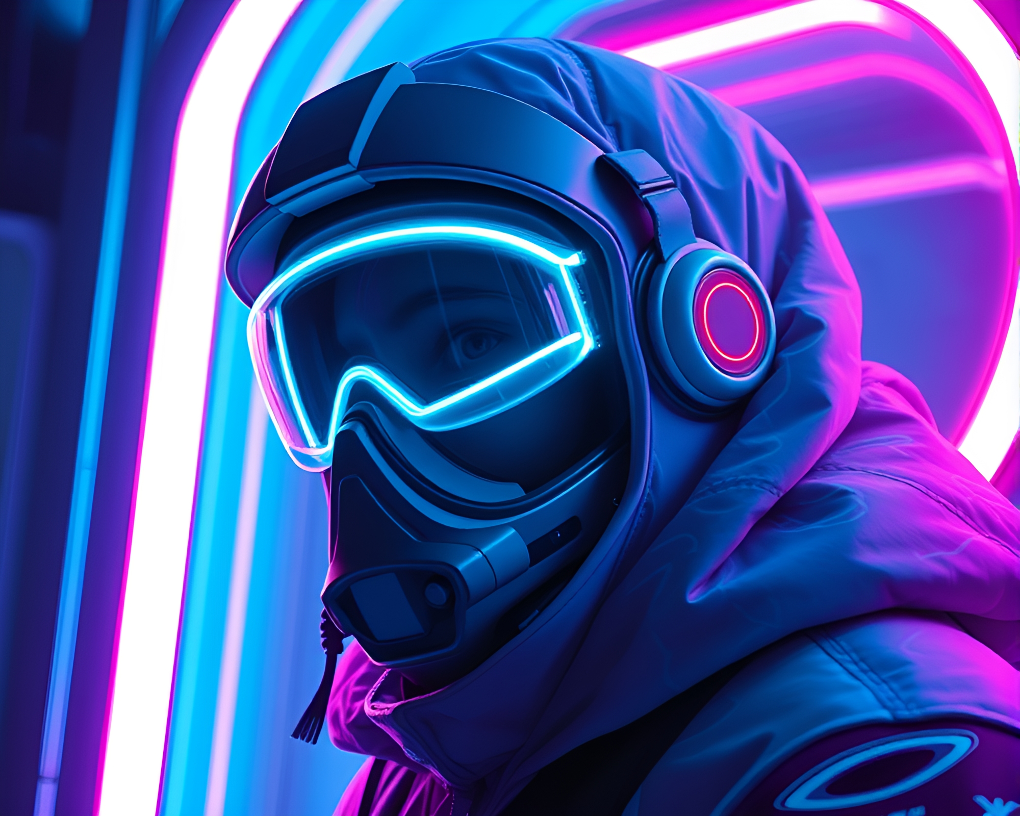 Time Traveler’s Neon Ice-Blue ASCII Adventure – free AI stock image