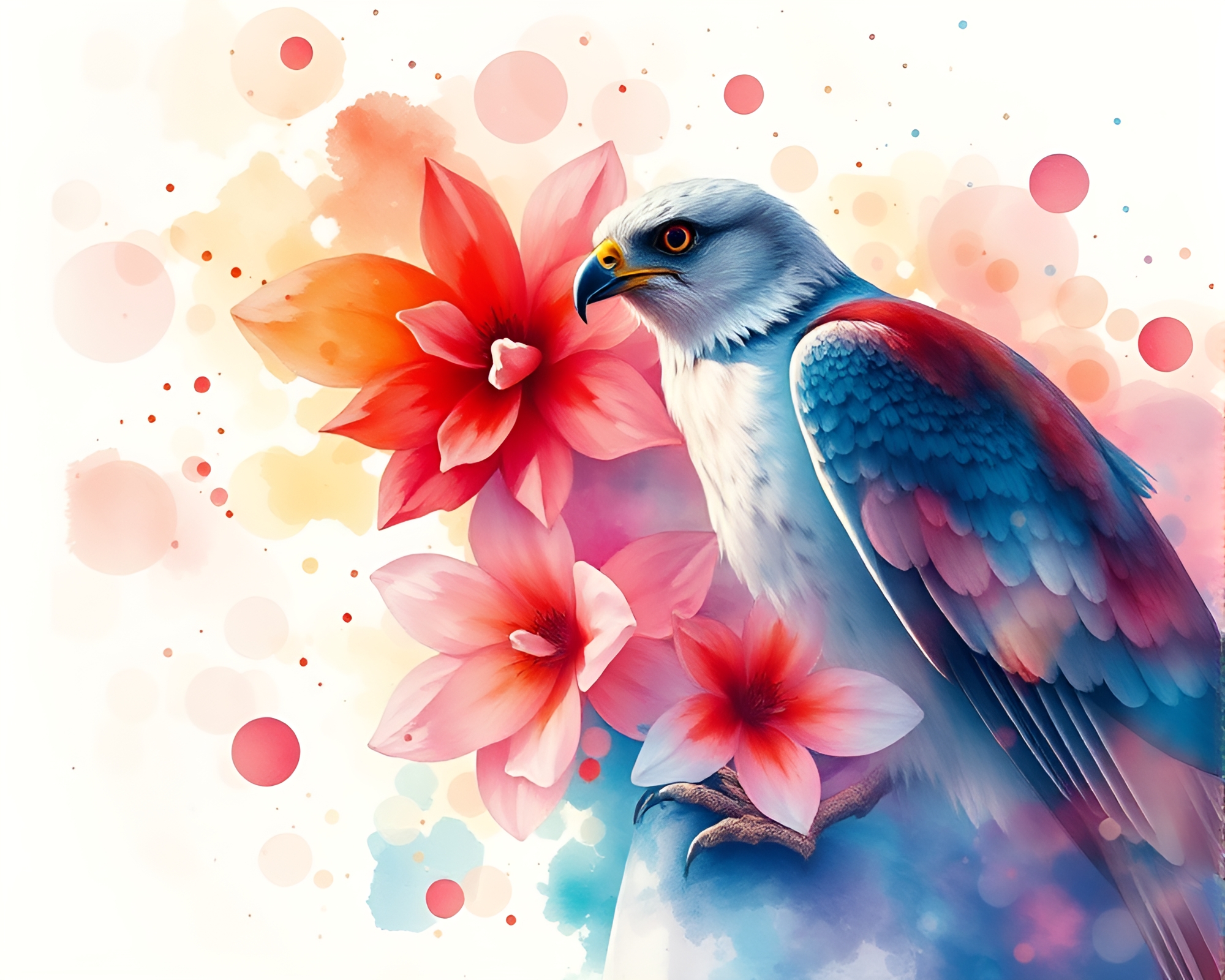 Falcon Watercolor Blooms in High-Key Color Splash – free AI stock image