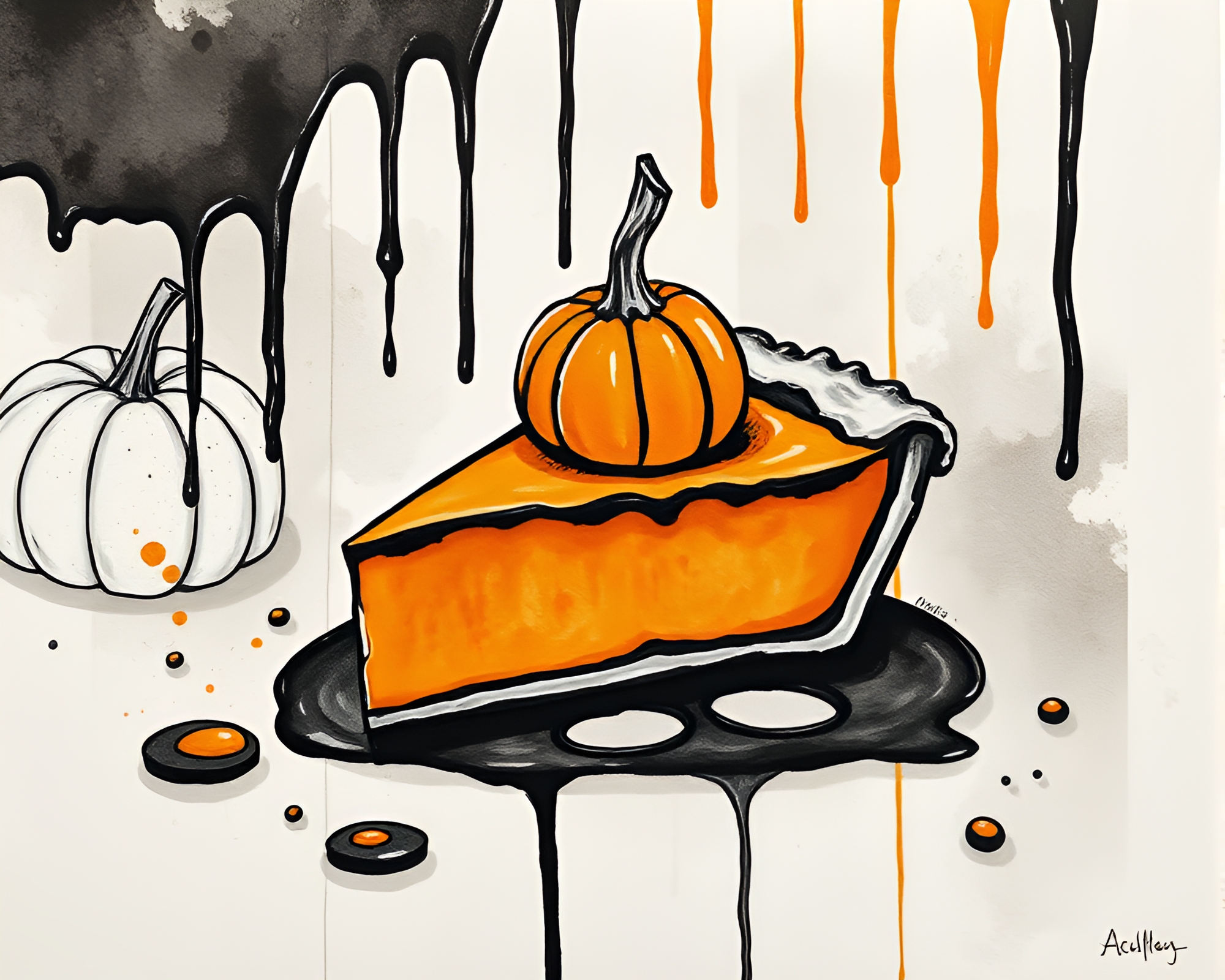 Ink Wash Pumpkin Pie Drips Stop-Motion Still – free AI stock image