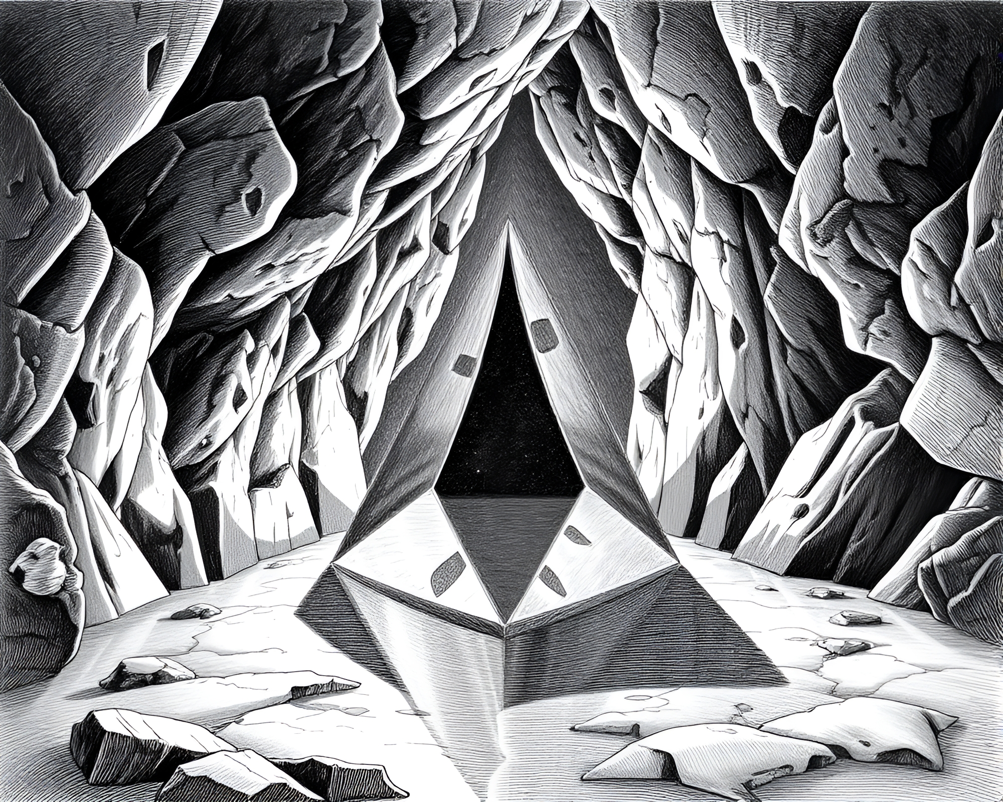 Prism Cavern Reflections: Engraved Fantasia – free AI stock image