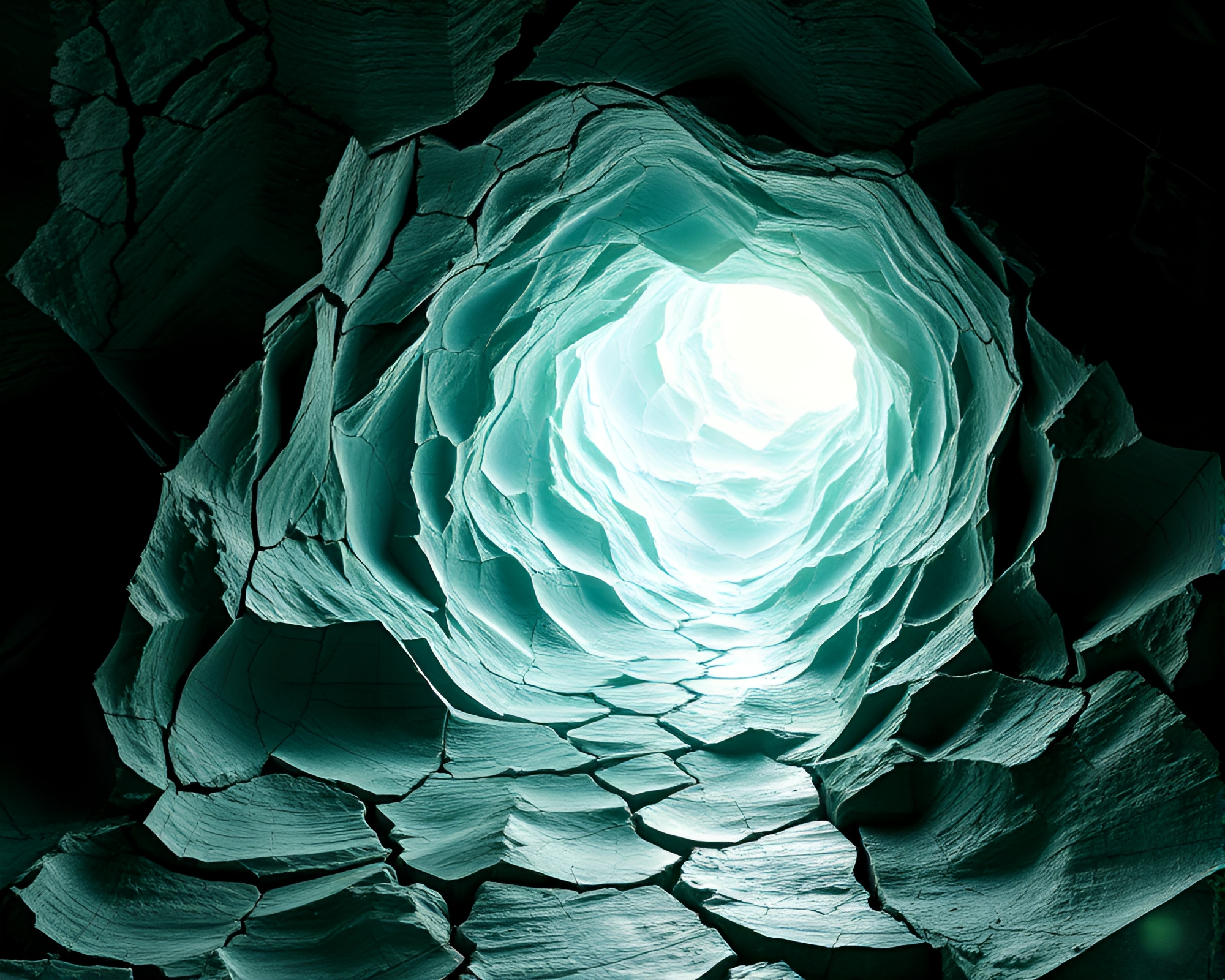 Fractured Earth: Glass Tunnel Illuminated by Rim Lighting – free AI stock image