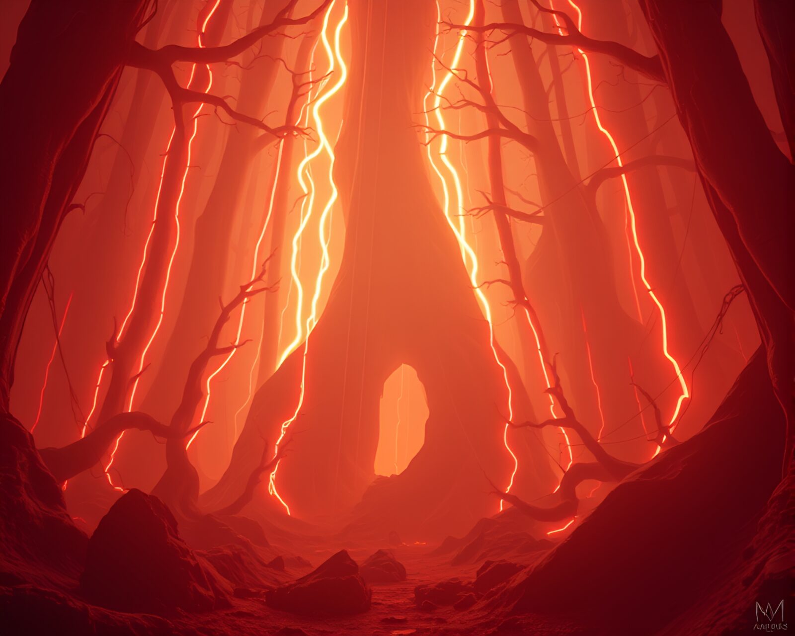 Eldritch beings amidst scan lines and ambient occlusion