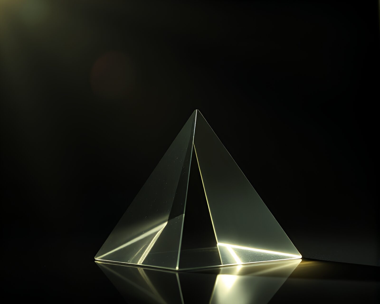 Sculptural pyramid refracted through prism, illuminated in softbox lighting
