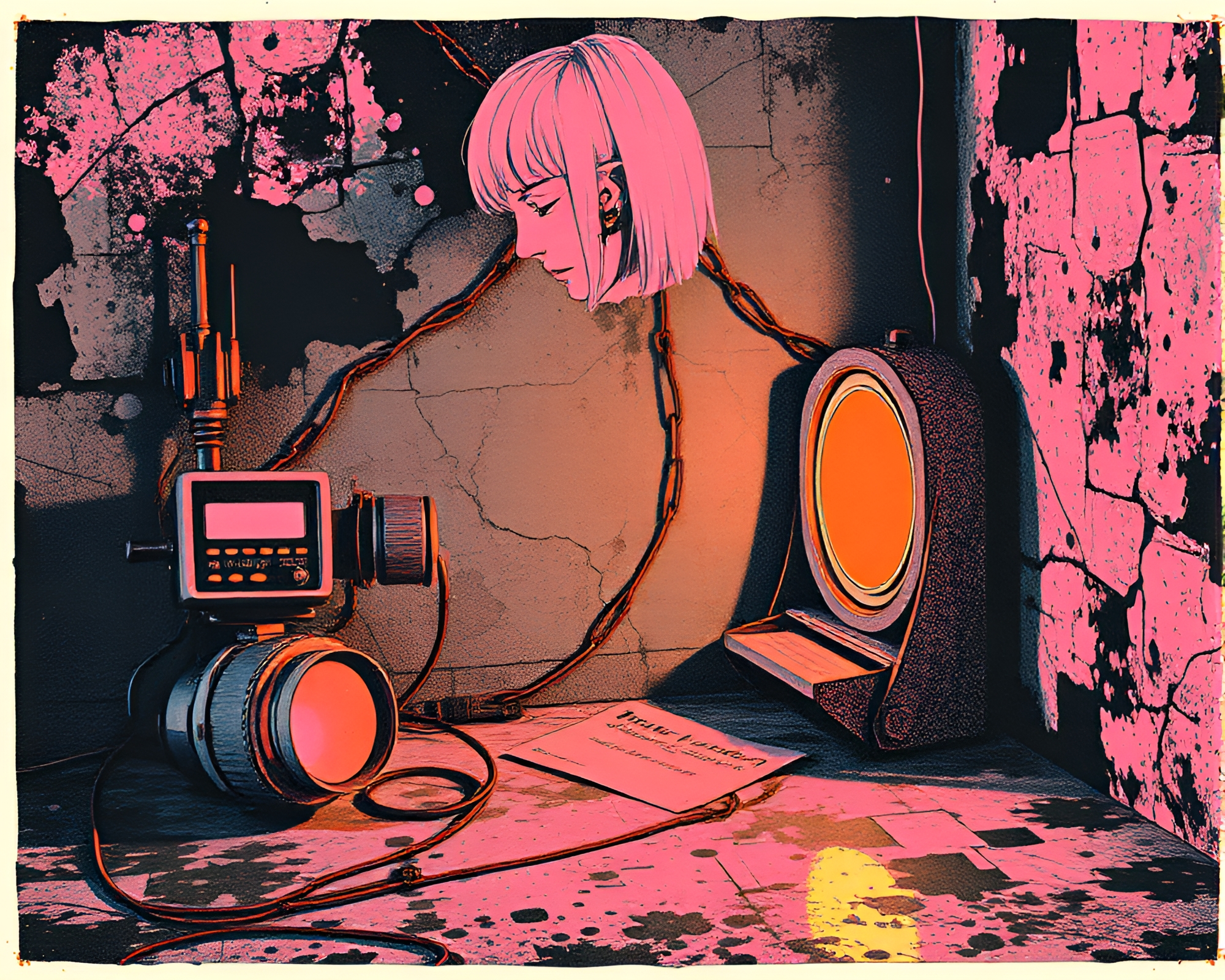 Antique Sextant Exploration in Stereoscopic Neon – free AI stock image