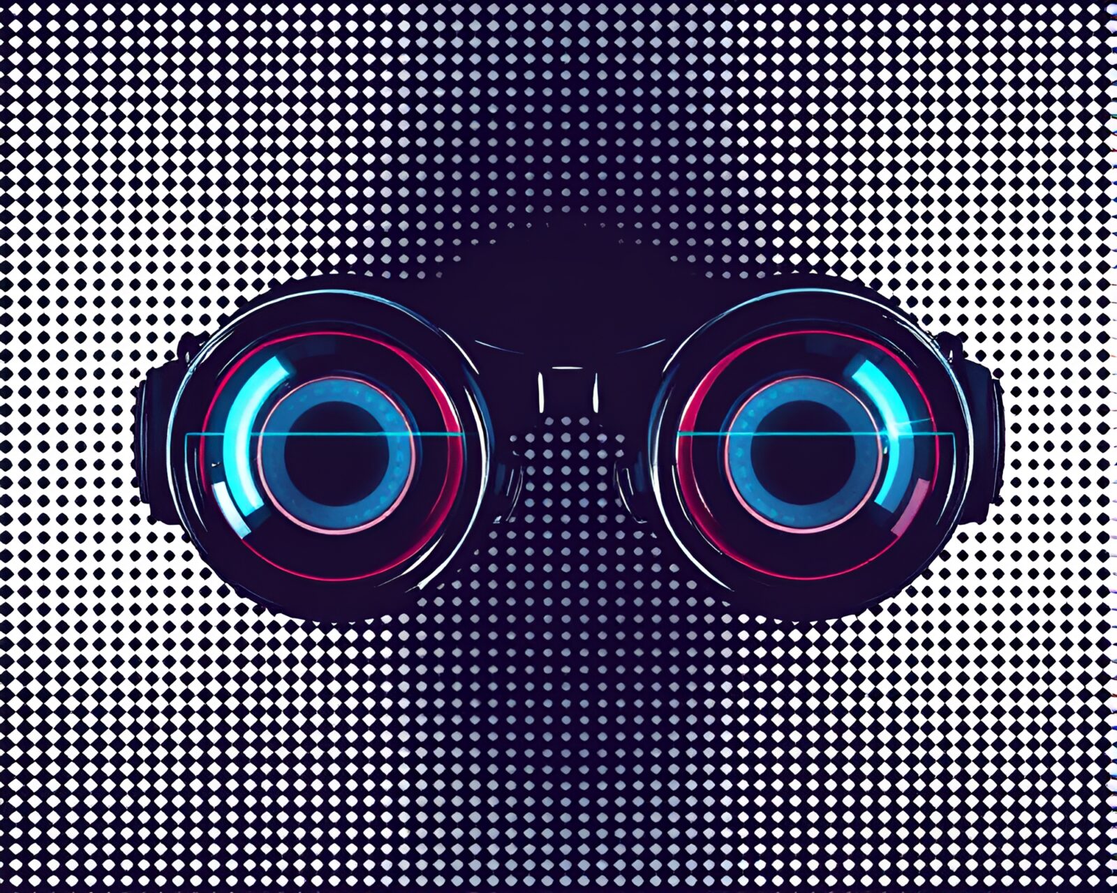 Halftone grid-patterned steampunk goggles with mesmerizing rim lighting