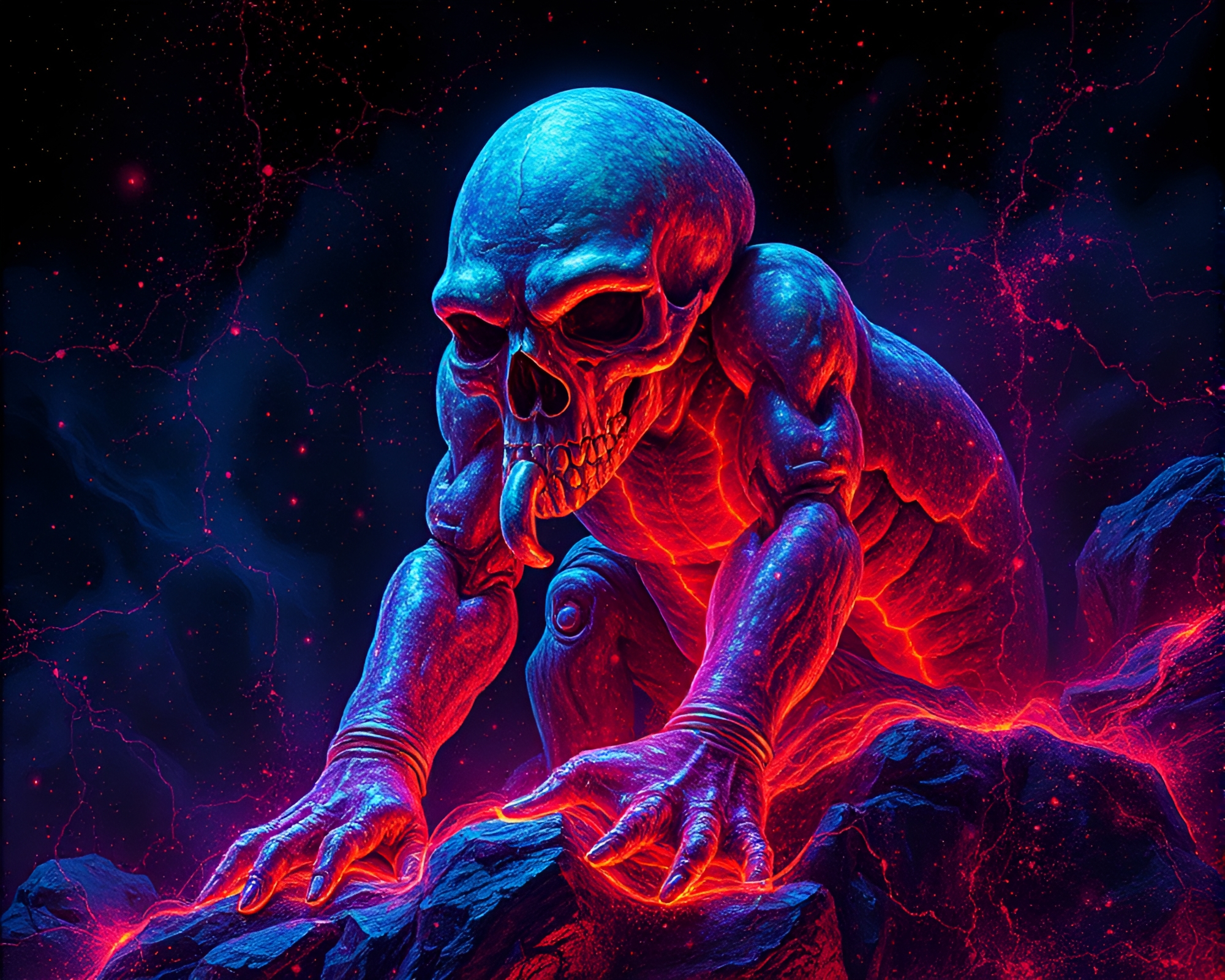 Acrylic Golem in Neon Wonderland – free AI stock image
