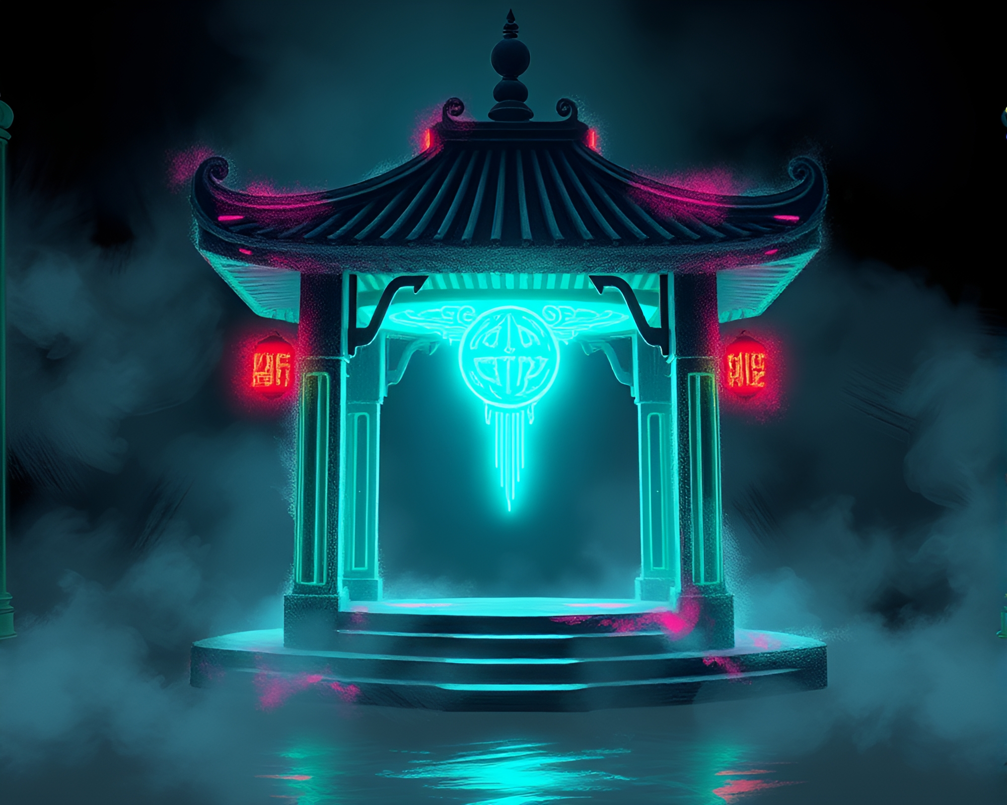 Sorcery Pavilion Illuminated by Neon Charcoal Spells – free AI stock image