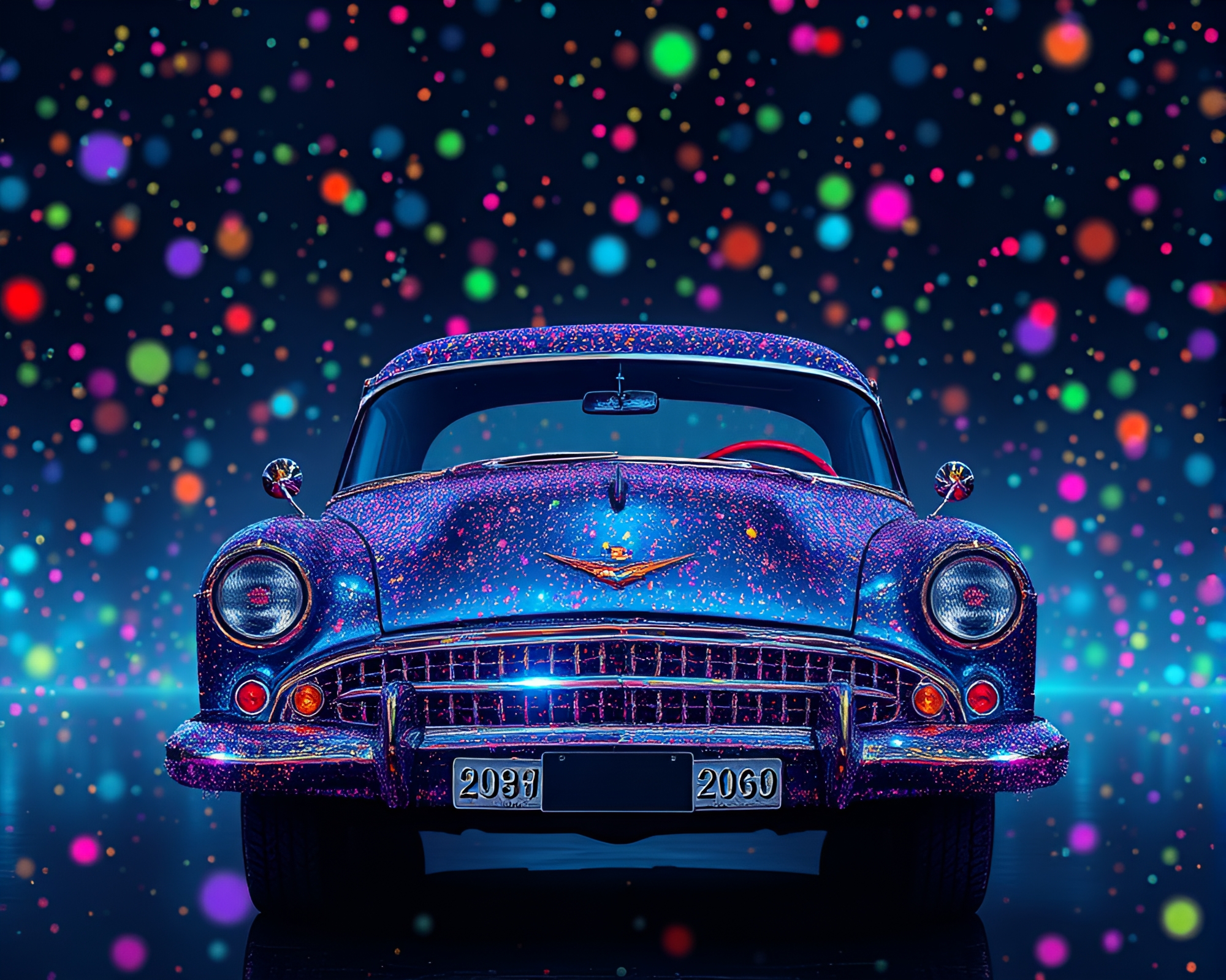 Vintage Car Hologram in Galaxies – free AI stock image